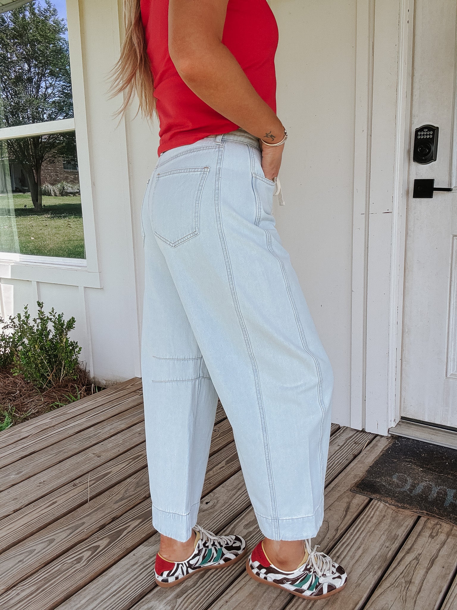 The Nori Floral Hem Barrel Jean