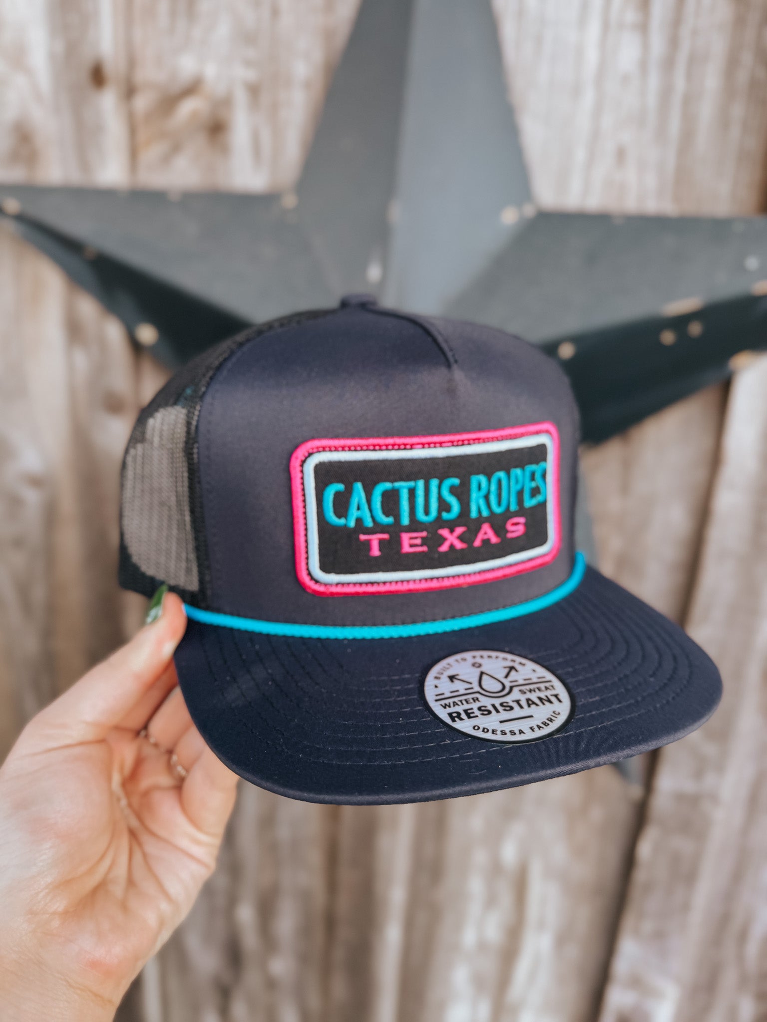 Cactus Ropes Hat Black w/Pink/Blue Patch
