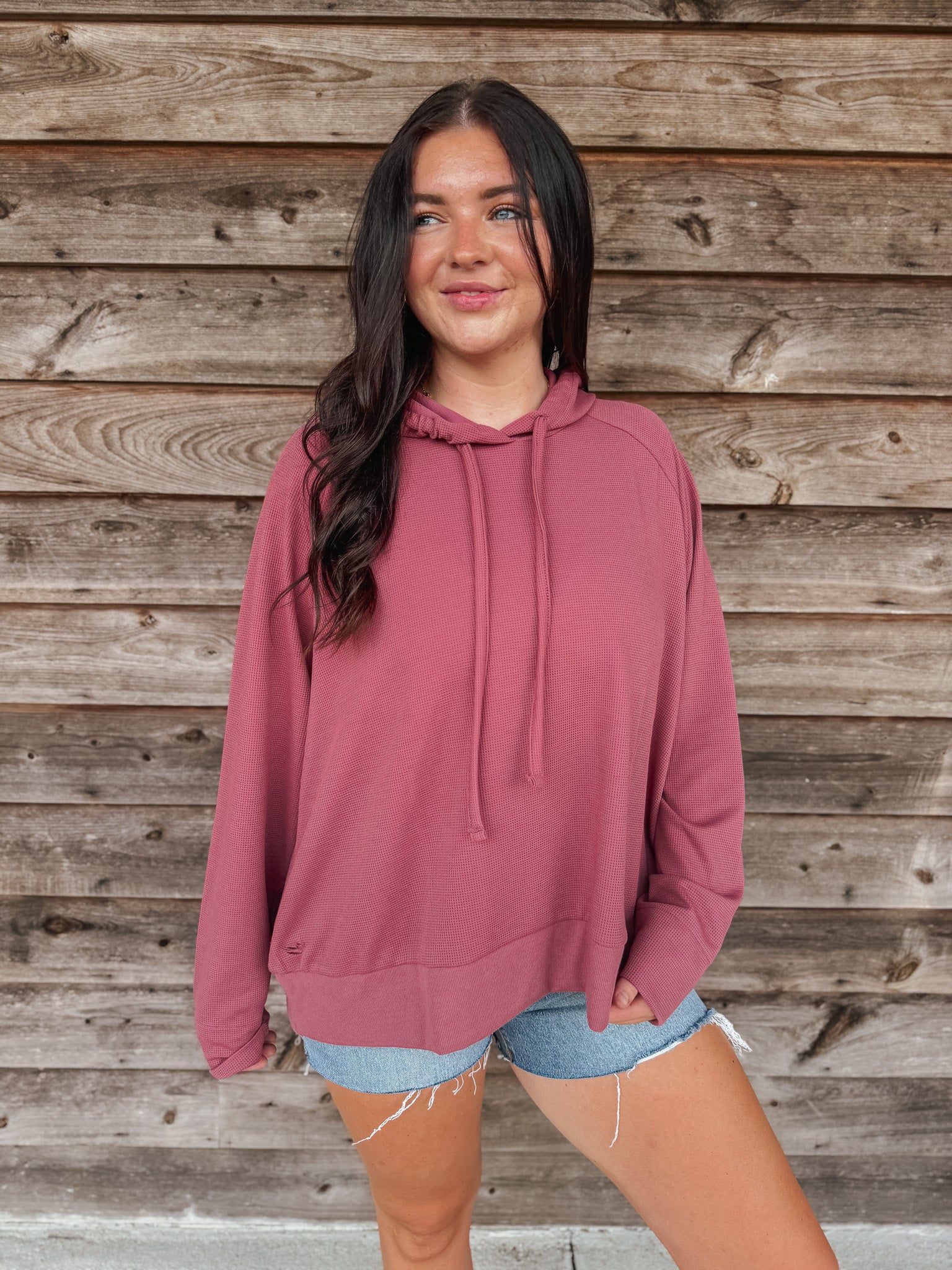 Women's Southern Marsh Reagan Relaxed Waffle Hoodie in Rhubarb