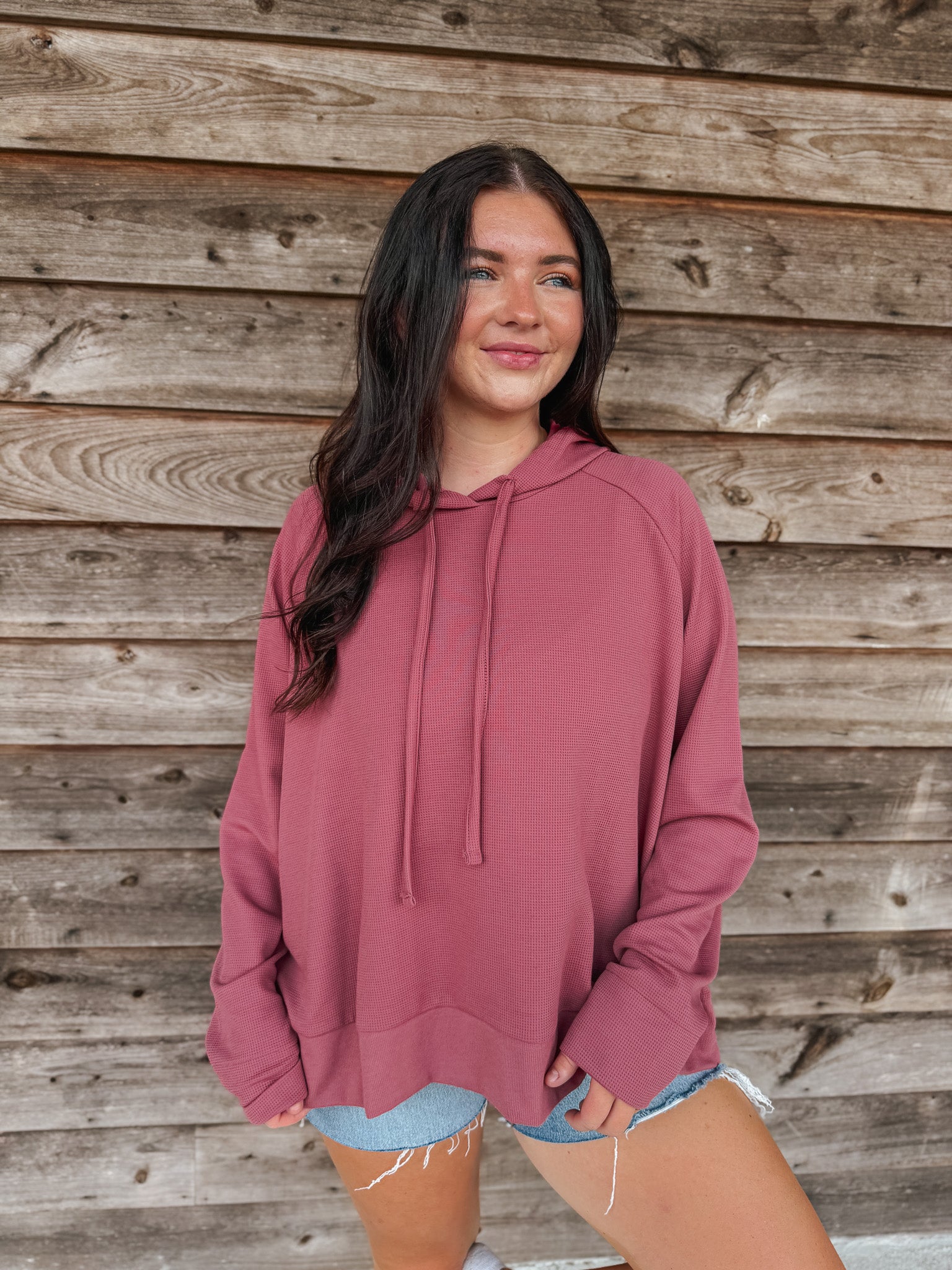 Women's Southern Marsh Reagan Relaxed Waffle Hoodie in Rhubarb