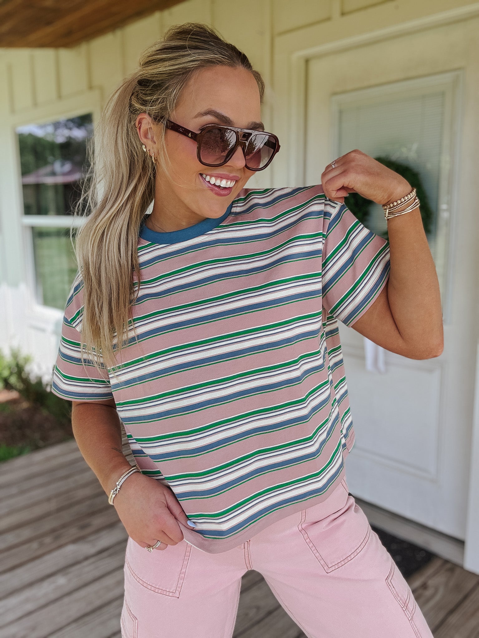 Summertime Blush Stripe Tee
