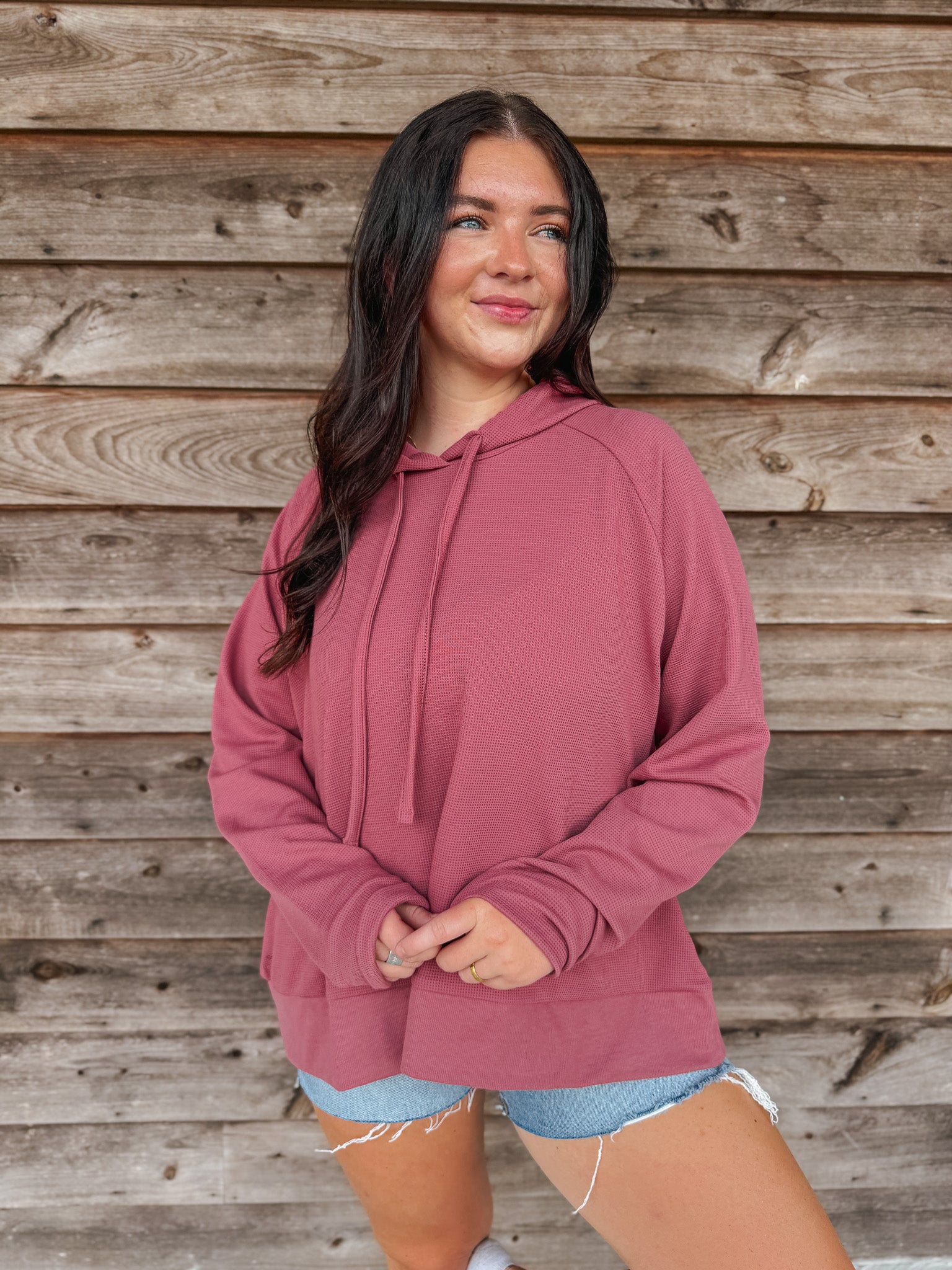 Women's Southern Marsh Reagan Relaxed Waffle Hoodie in Rhubarb