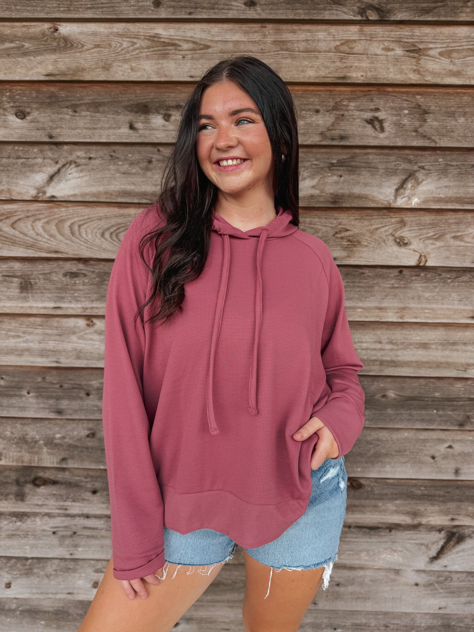 Women's Southern Marsh Reagan Relaxed Waffle Hoodie in Rhubarb
