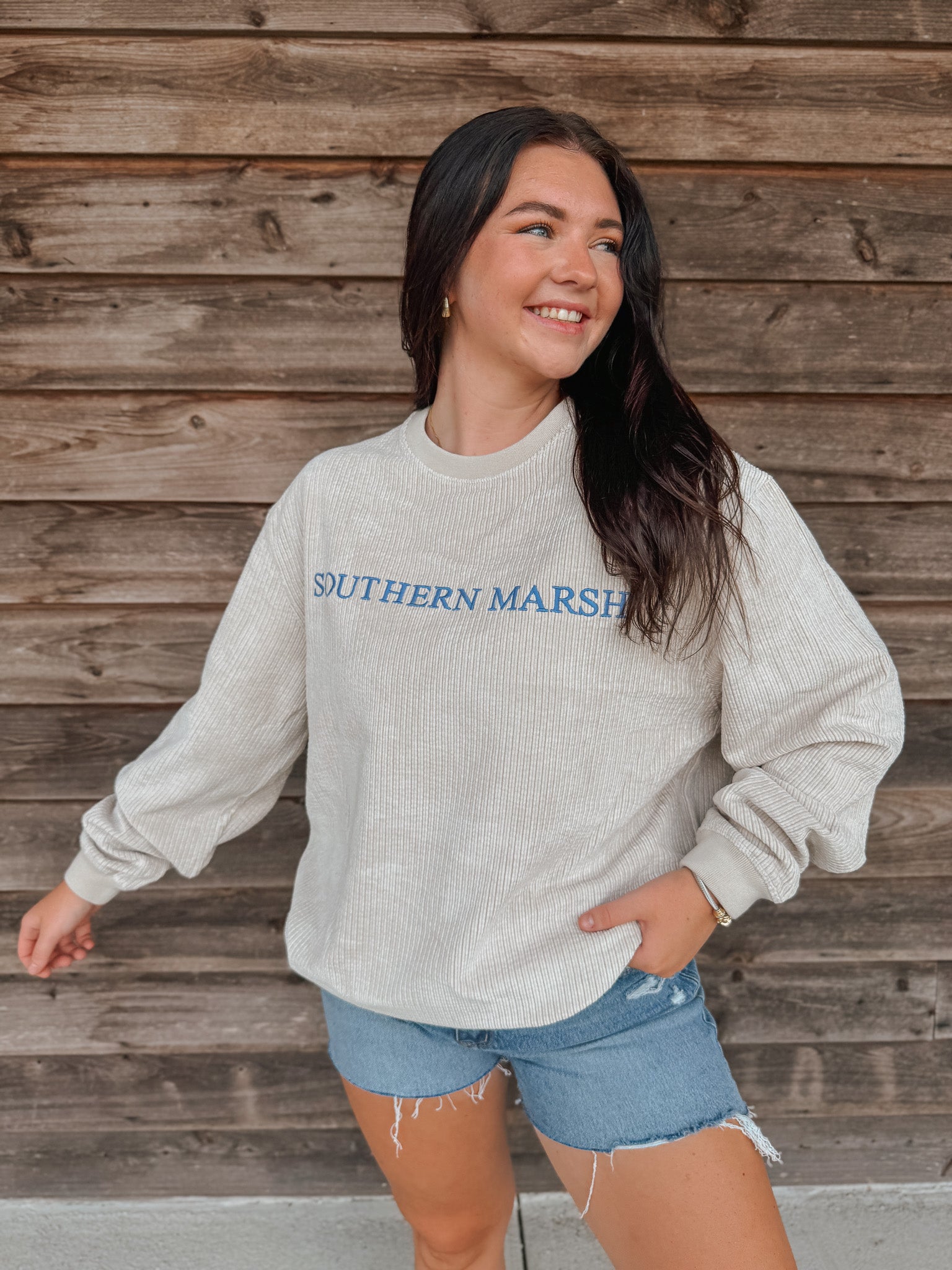 Women's Southern Marsh Sunday Morning Cord Sweater in Ash Gray