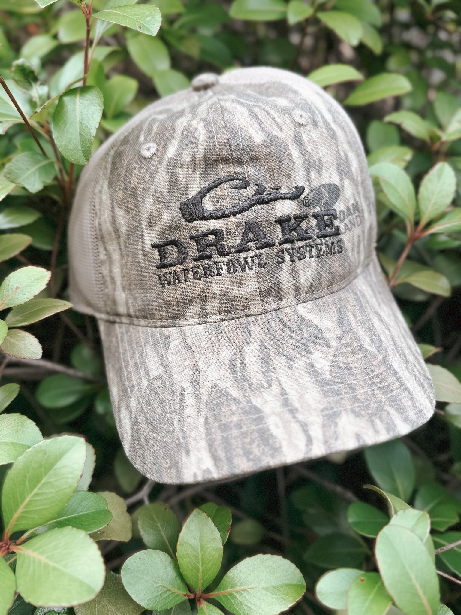 Gorra de camuflaje con malla trasera Drake en Mossy Oak Bottomland