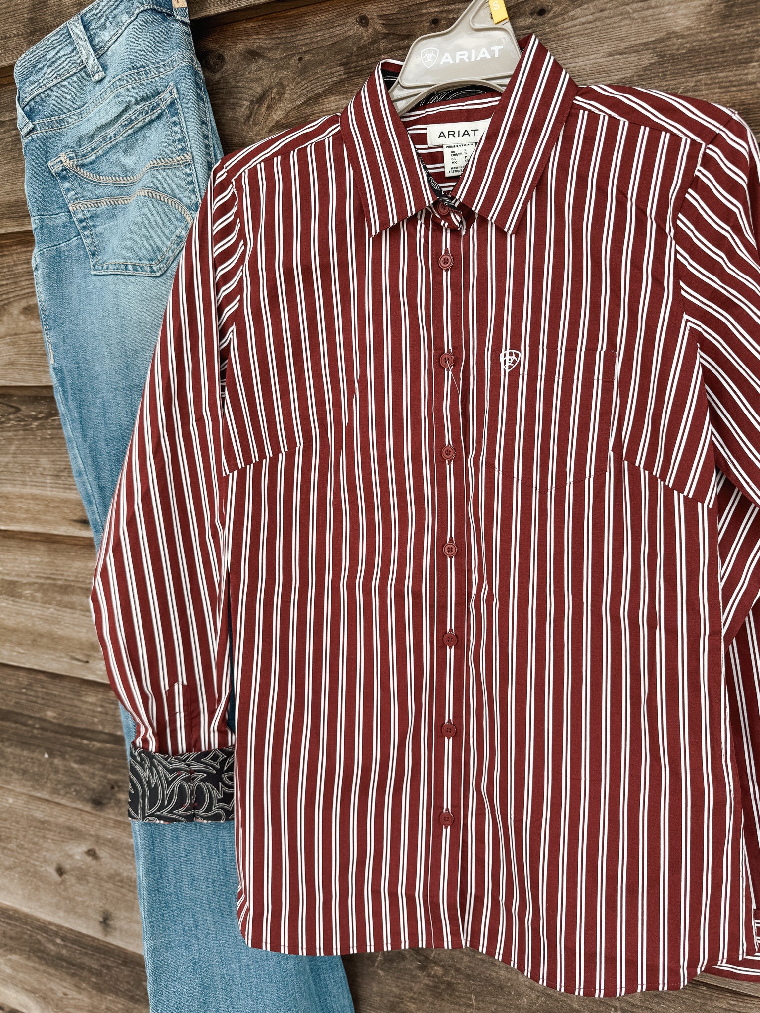 Women's Ariat Kirby Stretch Shirt in Striped Cabernet