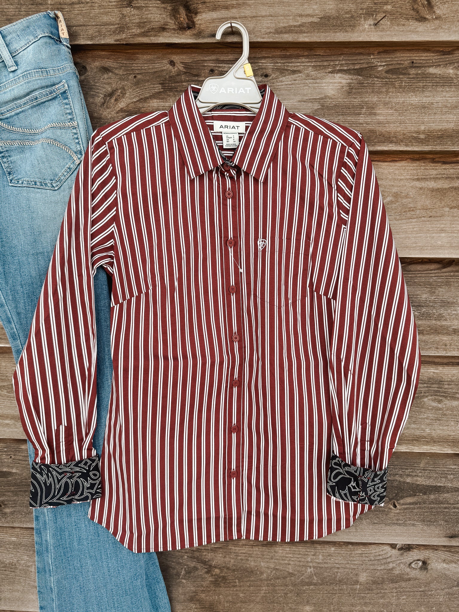 Women's Ariat Kirby Stretch Shirt in Striped Cabernet