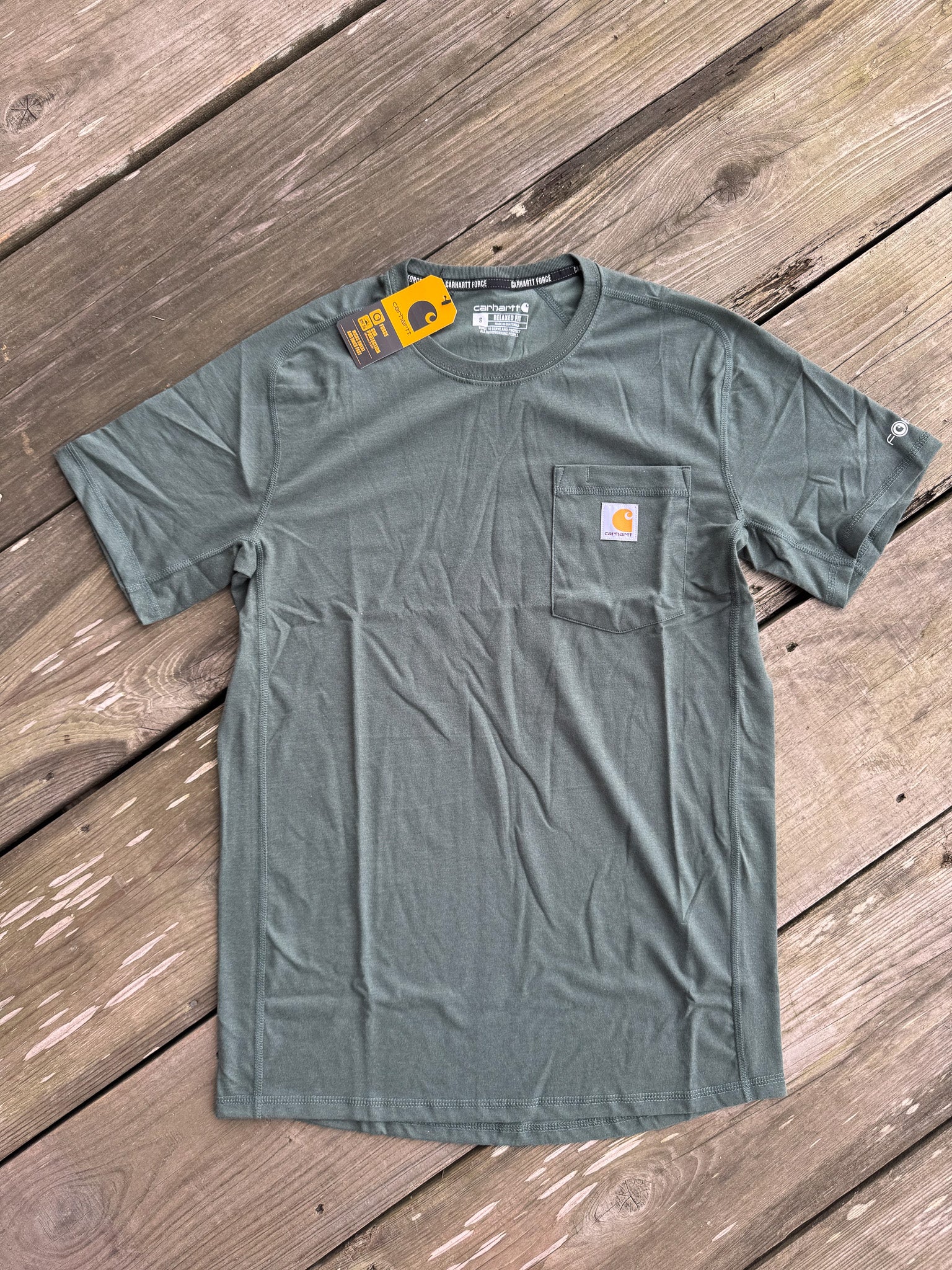 Men's Carhartt Force Relaxed Fit Midweight Short Sleeve Pocket T-Shirt - Forestry Heather Green