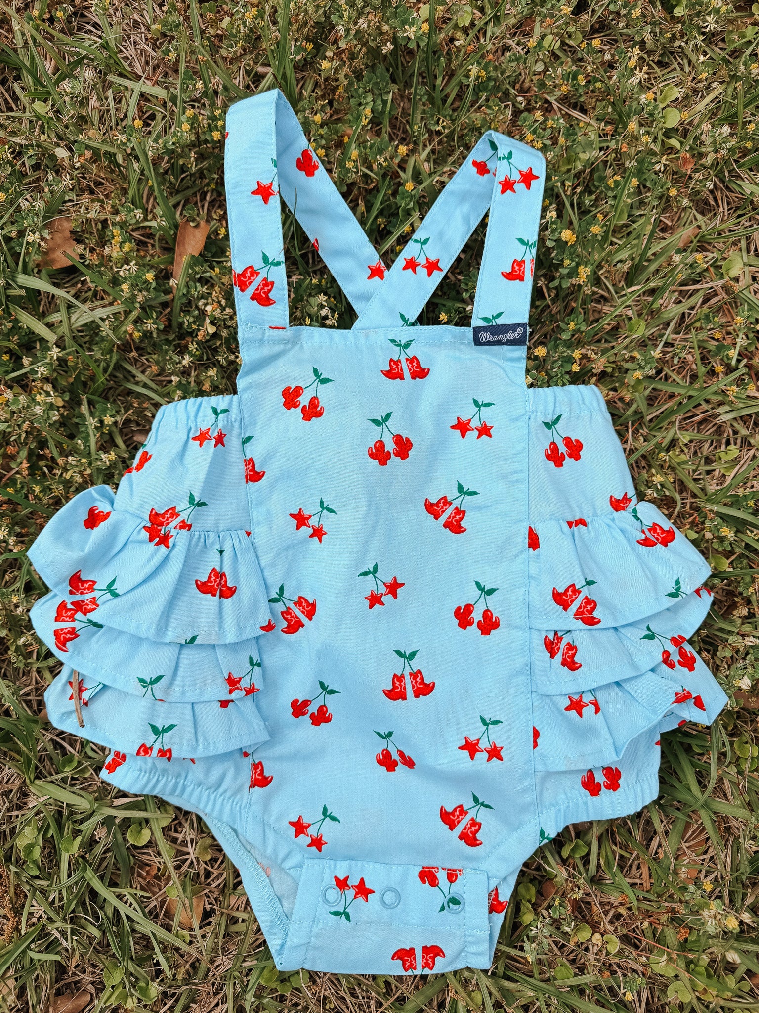 Wrangler Baby Girl Blue Cherry Boots Onesie