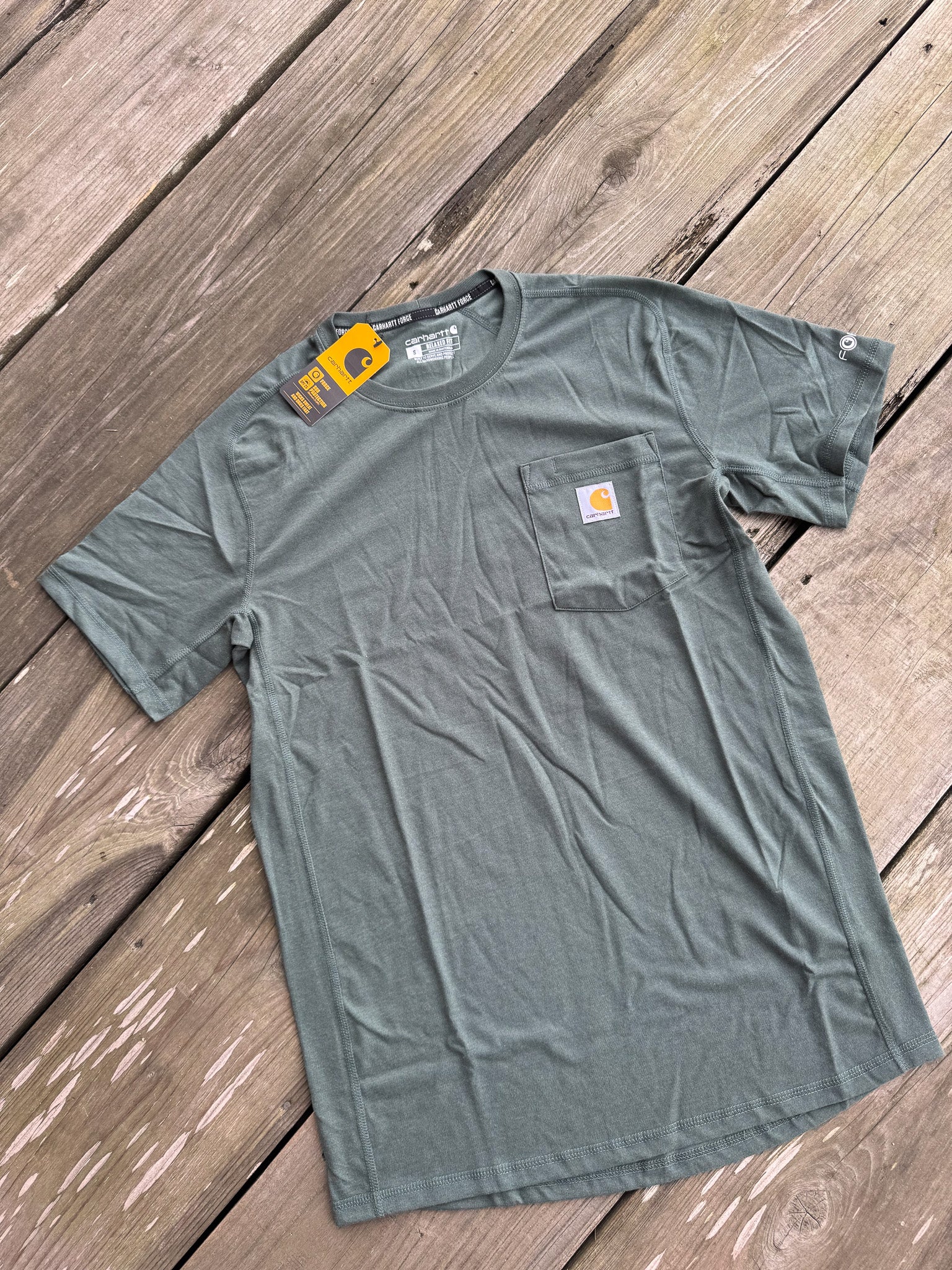 Men's Carhartt Force Relaxed Fit Midweight Short Sleeve Pocket T-Shirt - Forestry Heather Green