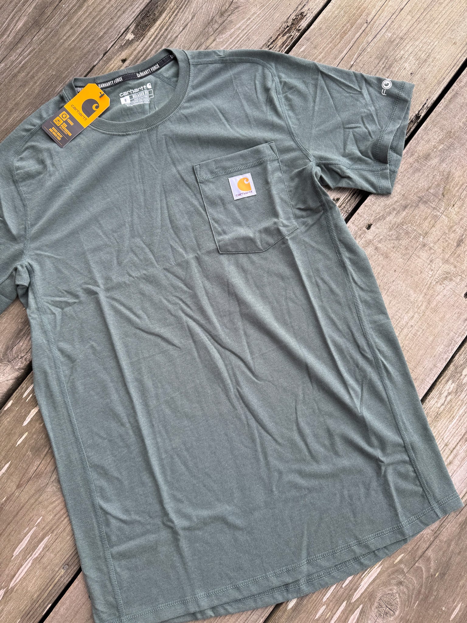 Men's Carhartt Force Relaxed Fit Midweight Short Sleeve Pocket T-Shirt - Forestry Heather Green