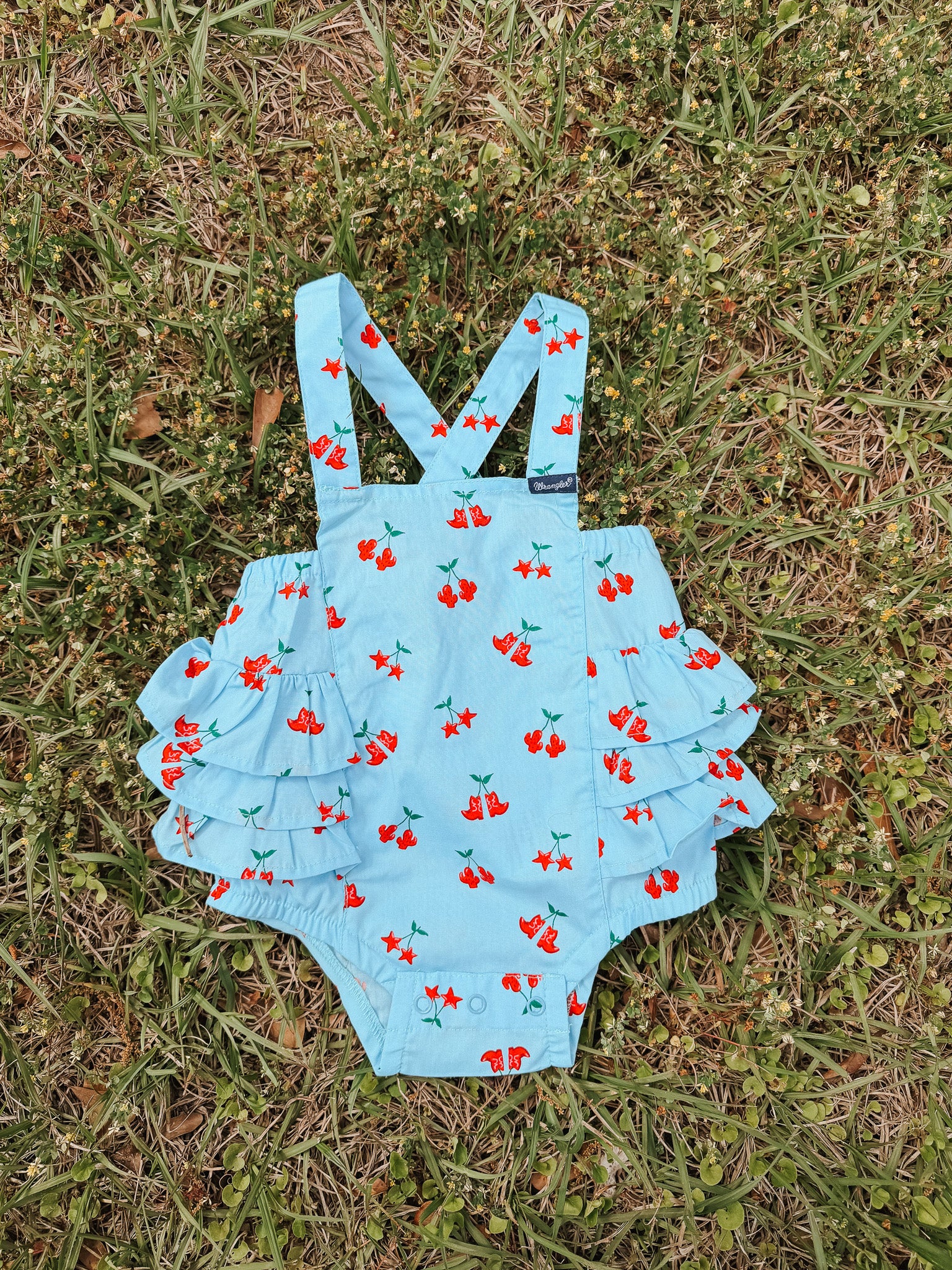 Wrangler Baby Girl Blue Cherry Boots Onesie