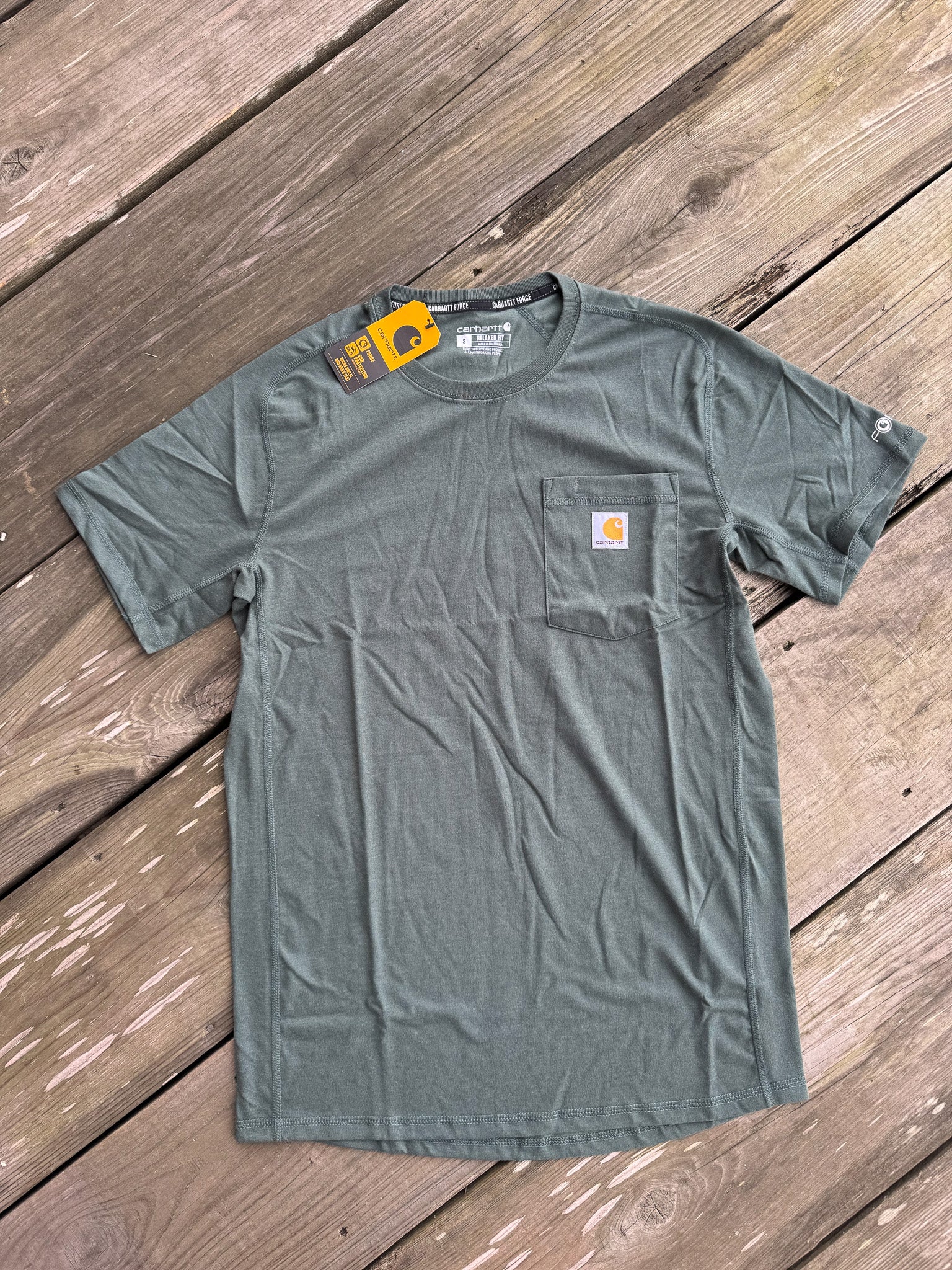 Men's Carhartt Force Relaxed Fit Midweight Short Sleeve Pocket T-Shirt - Forestry Heather Green