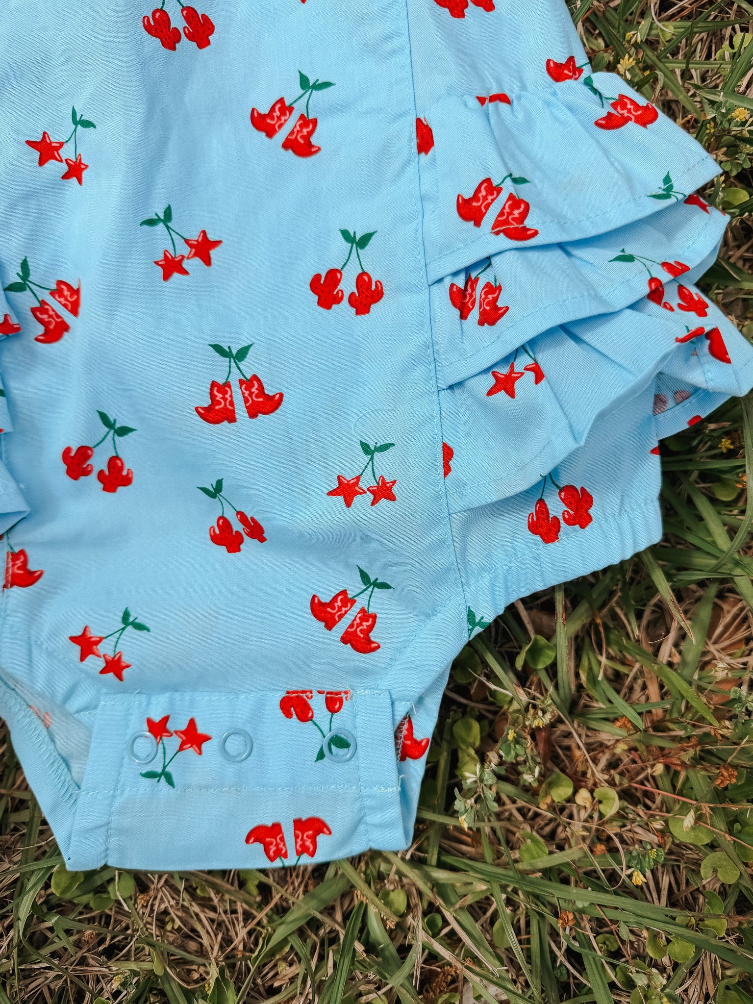 Wrangler Baby Girl Blue Cherry Boots Onesie