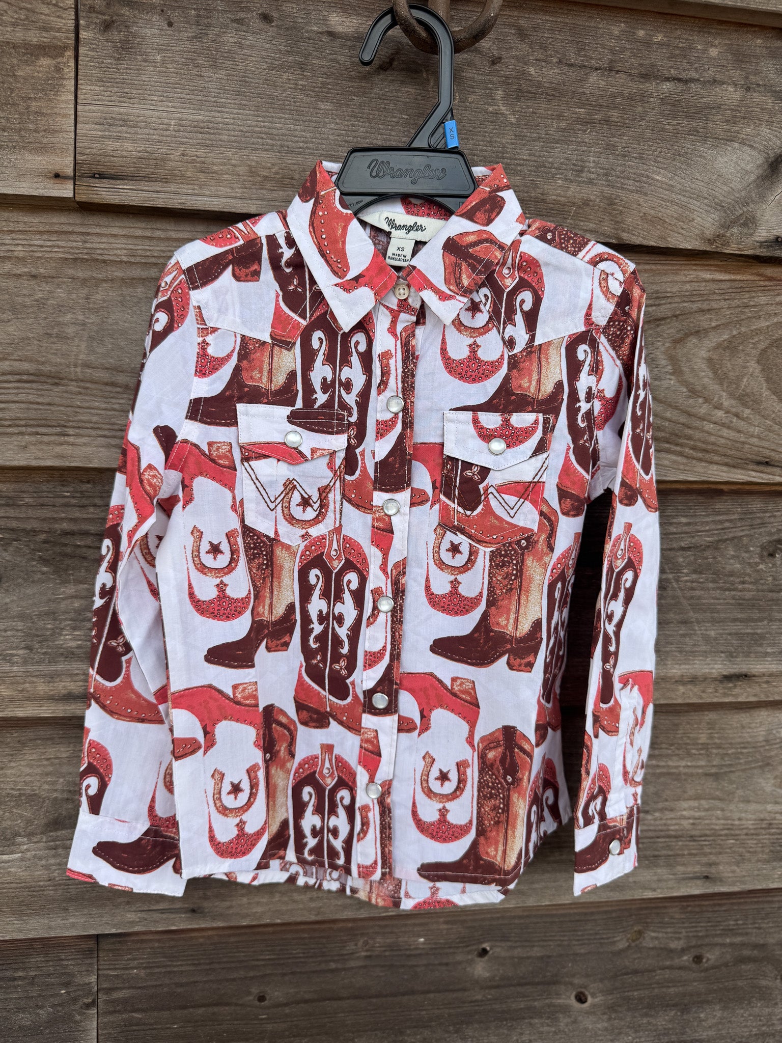 Wrangler Girl's Pink Boots Western Snap Shirt