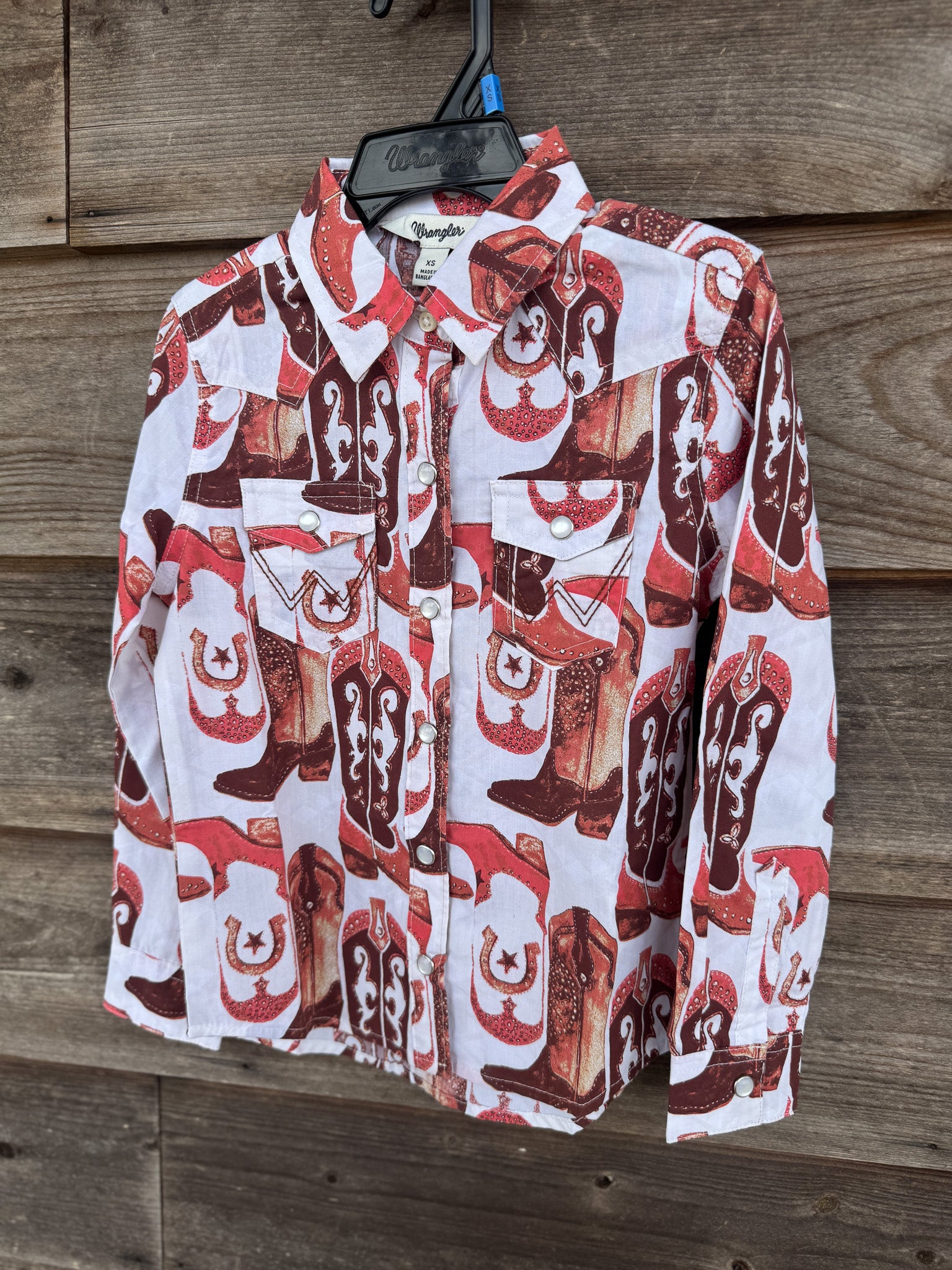 Wrangler Girl's Pink Boots Western Snap Shirt