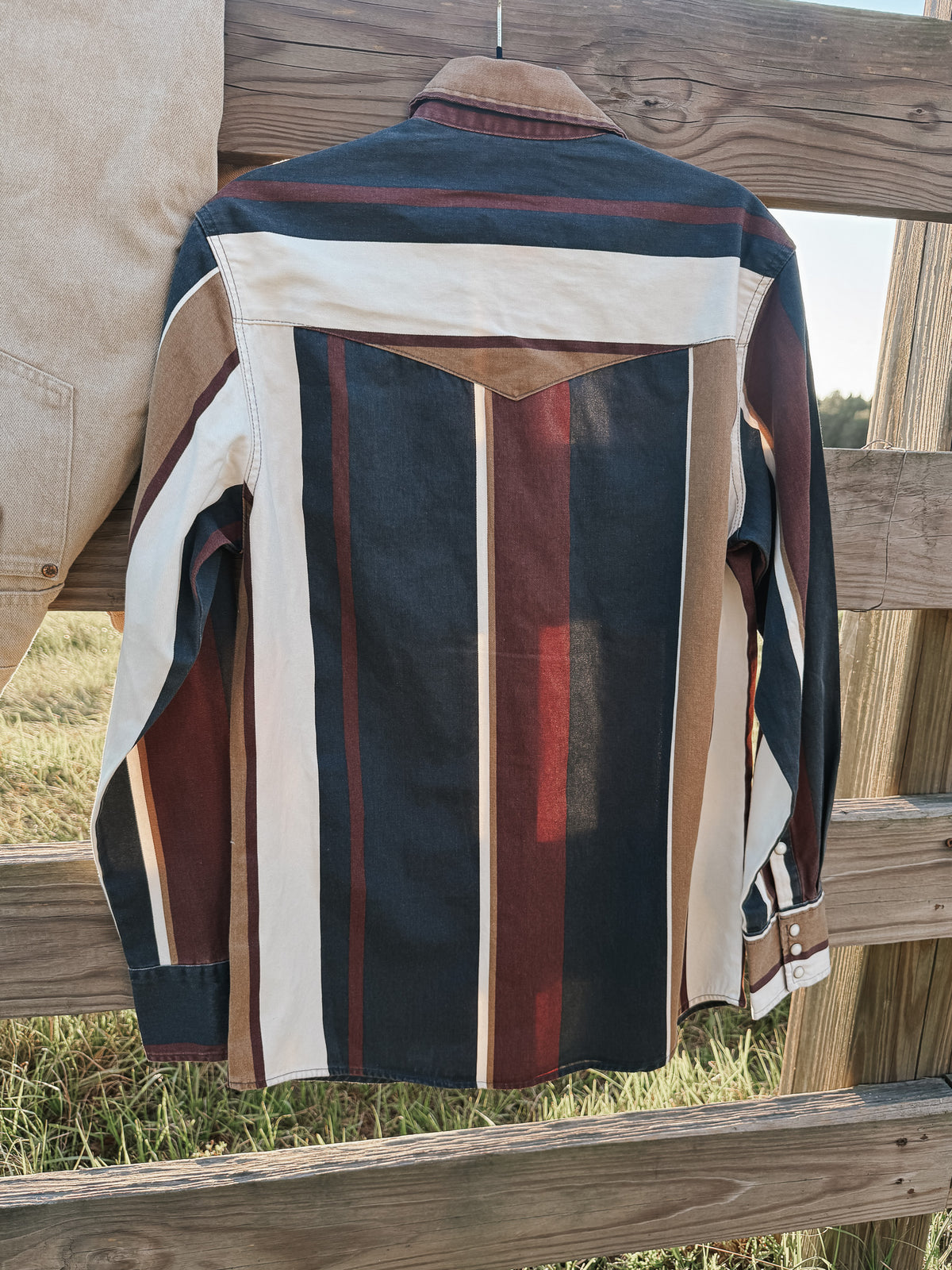 Wrangler | Vintage Inspired Brushpopper Pearl Snap in Navy Multi