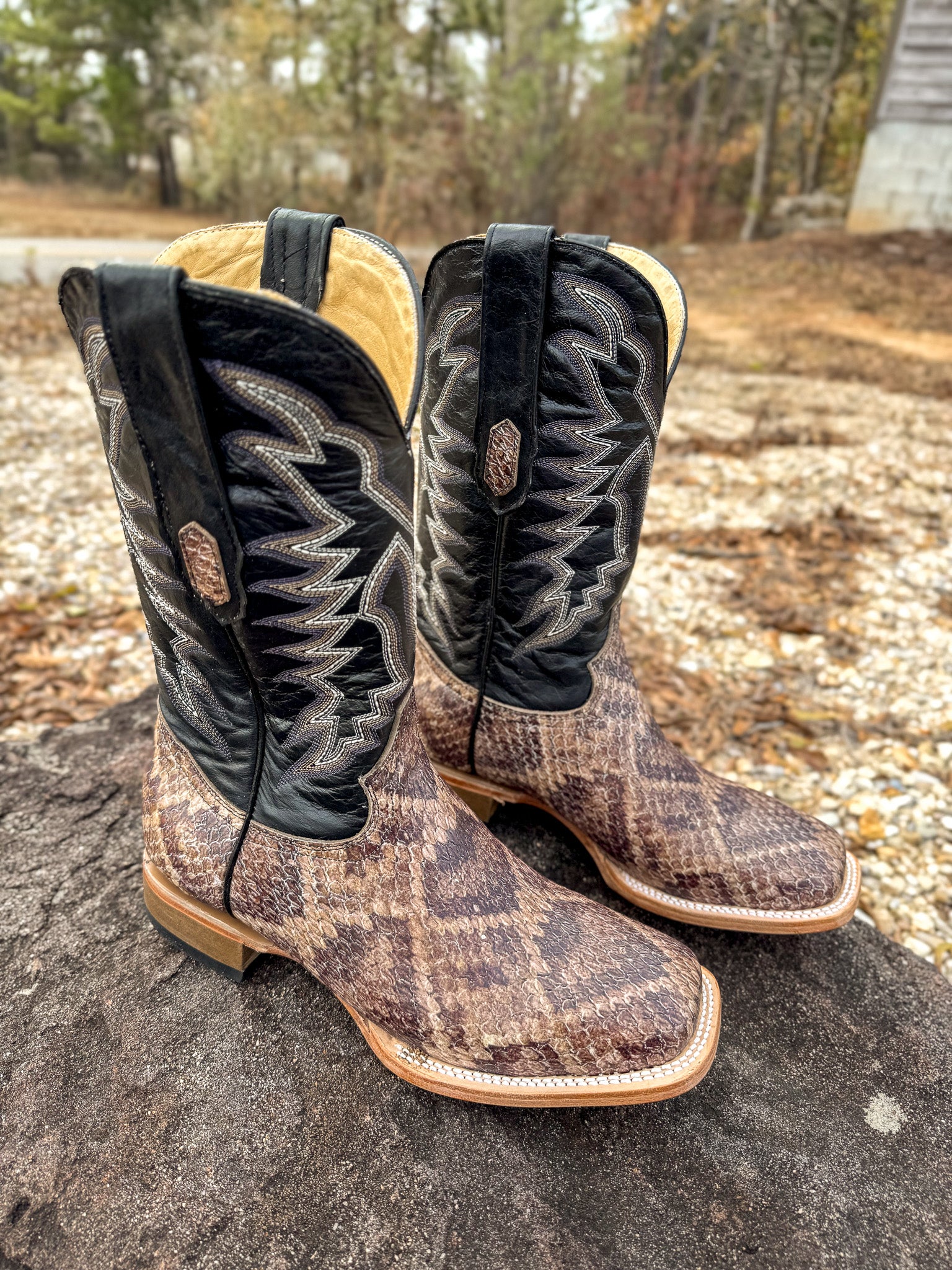 Cowtown Men's Wide Square Toe Rattlesnake Print Western Boots