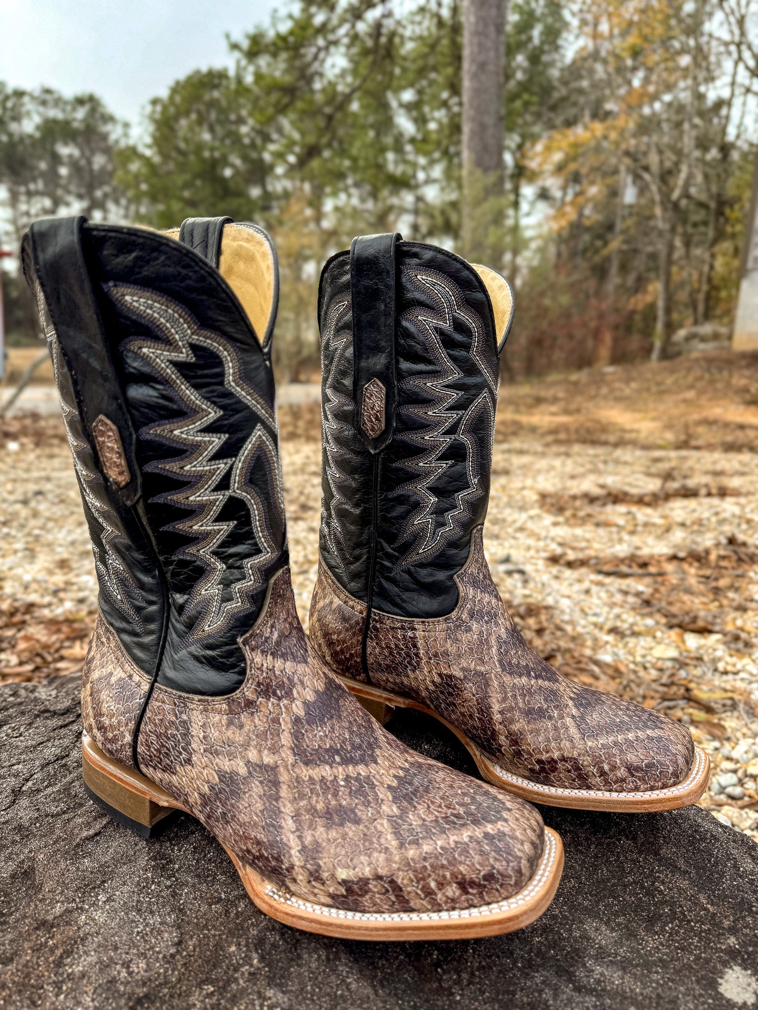 Cowtown Men's Wide Square Toe Rattlesnake Print Western Boots