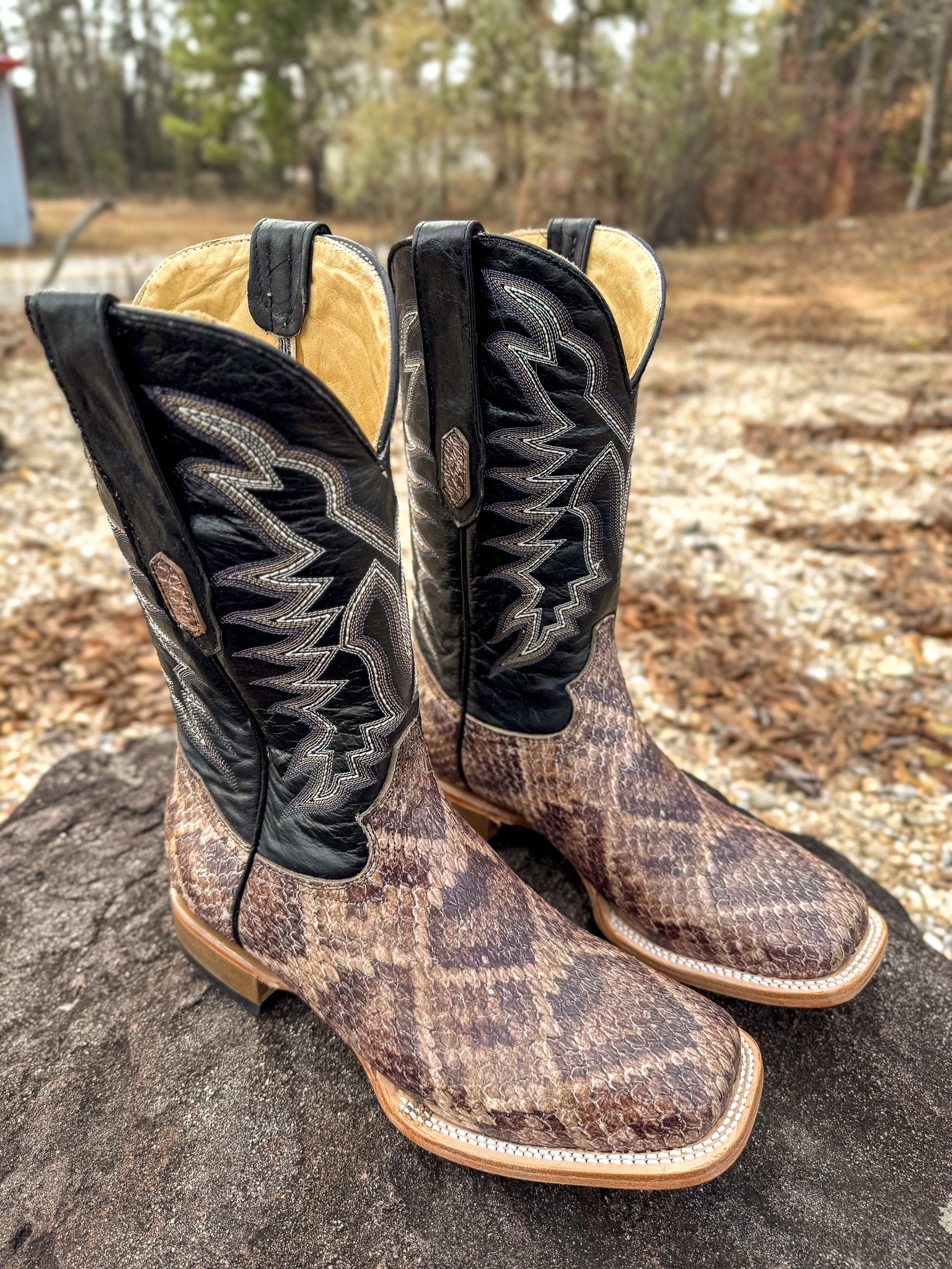 Cowtown Men's Wide Square Toe Rattlesnake Print Western Boots