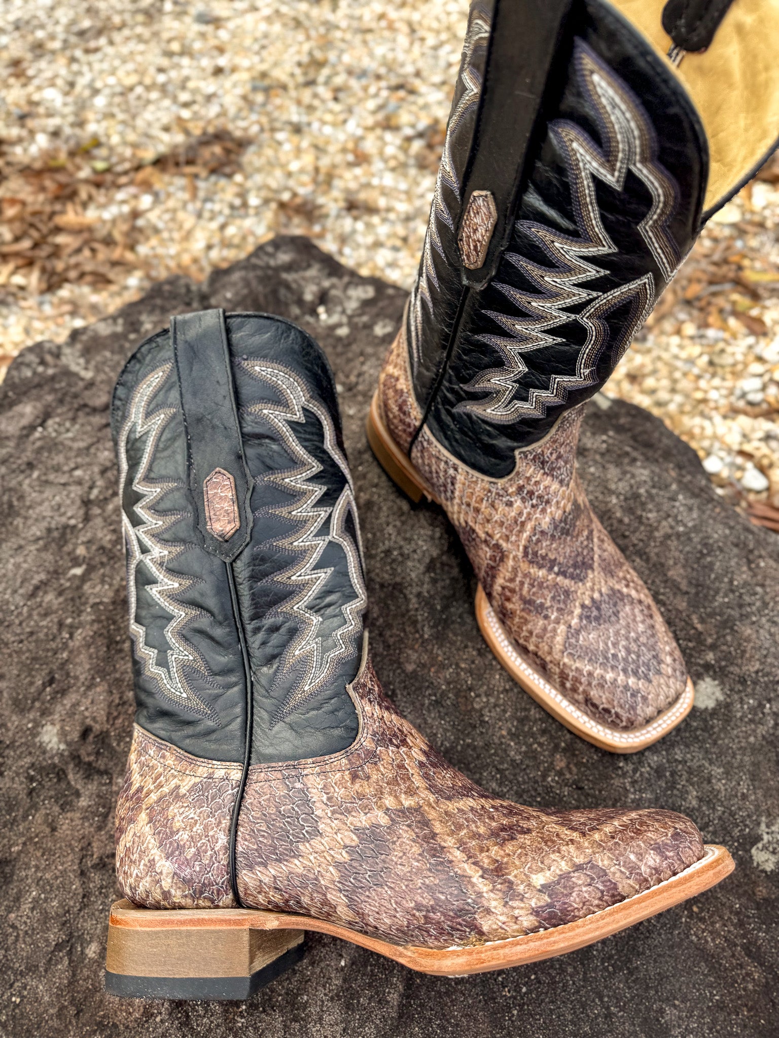 Cowtown Men's Wide Square Toe Rattlesnake Print Western Boots