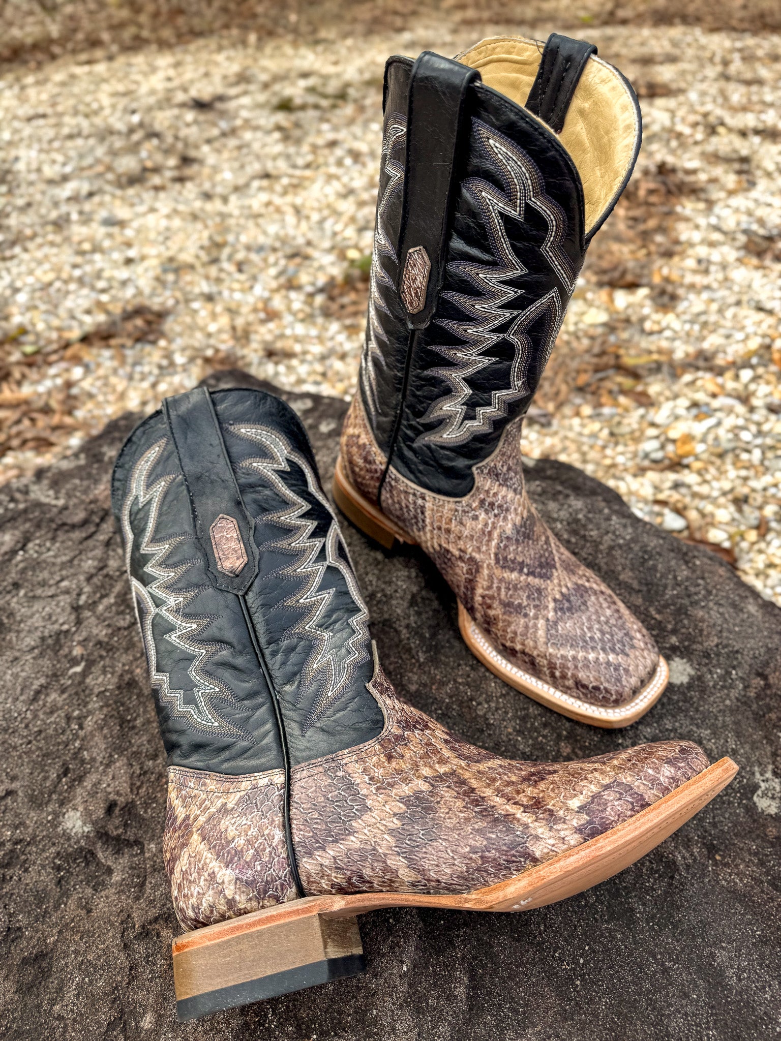 Cowtown Men's Wide Square Toe Rattlesnake Print Western Boots