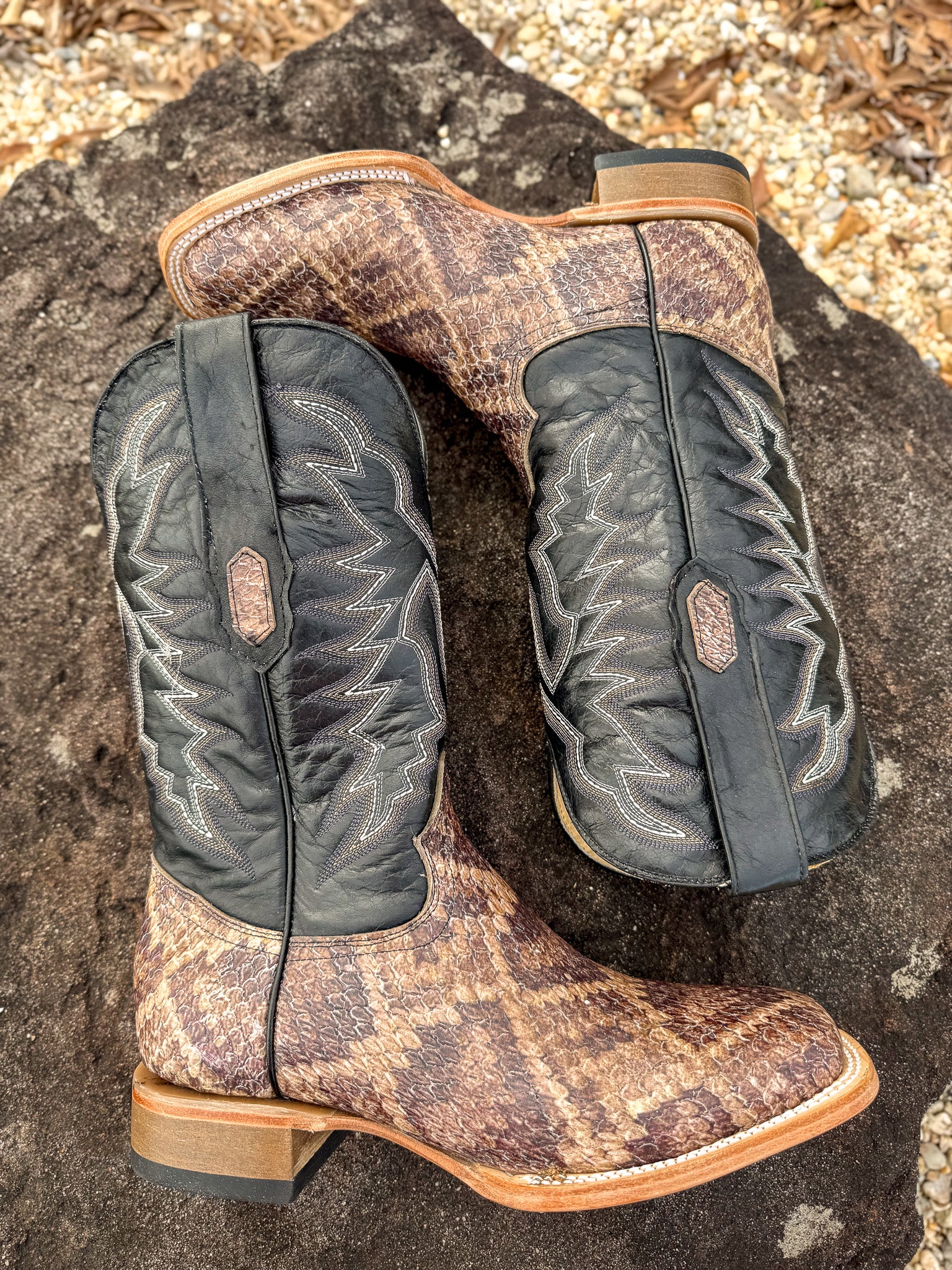 Cowtown Men's Wide Square Toe Rattlesnake Print Western Boots