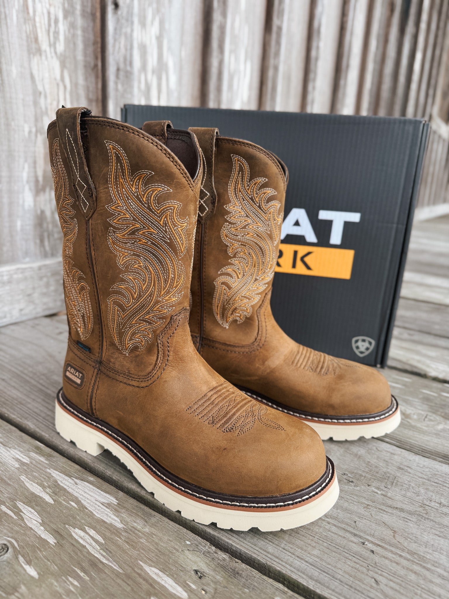 Men's Ariat Activator Argo Distressed Brown Waterproof Round Toe Work Boots