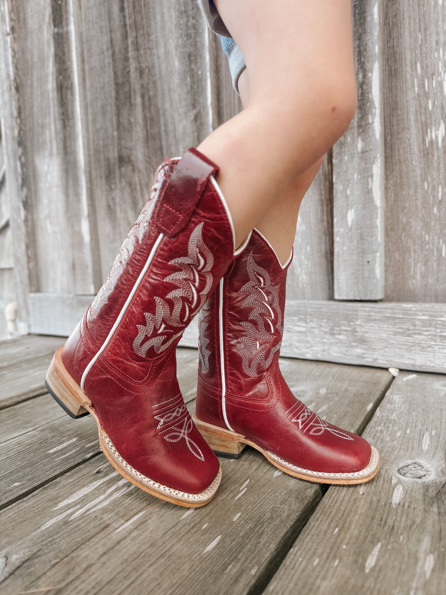 Children's Old West Brushed Red Western Boots