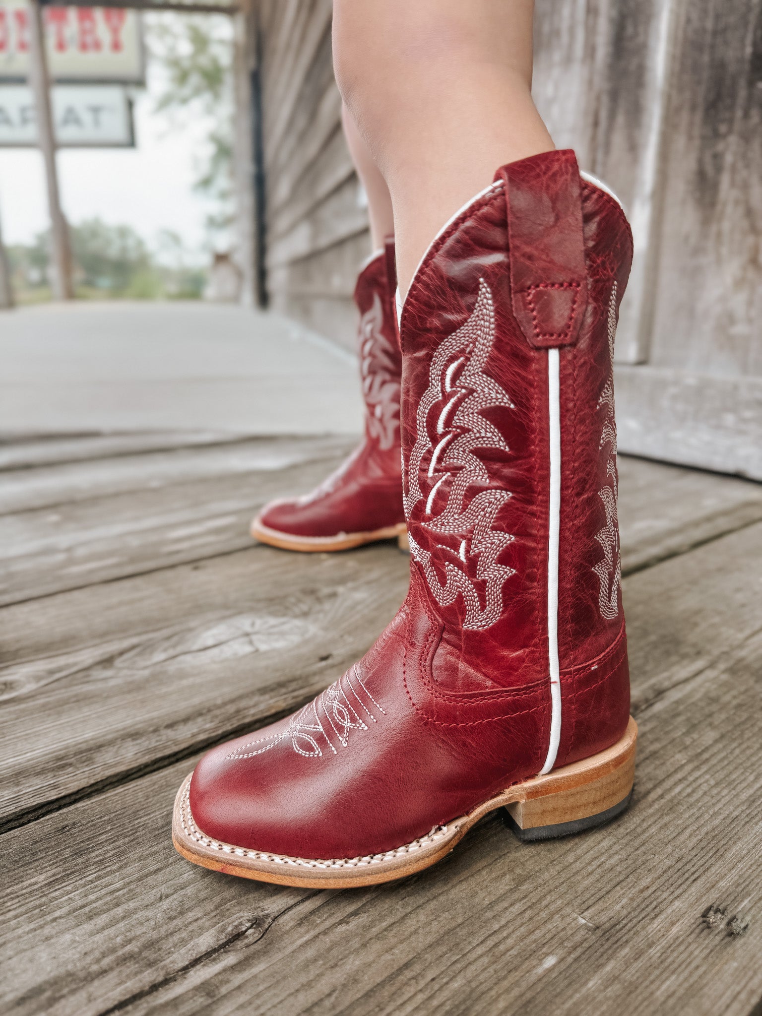 Children's Old West Brushed Red Western Boots