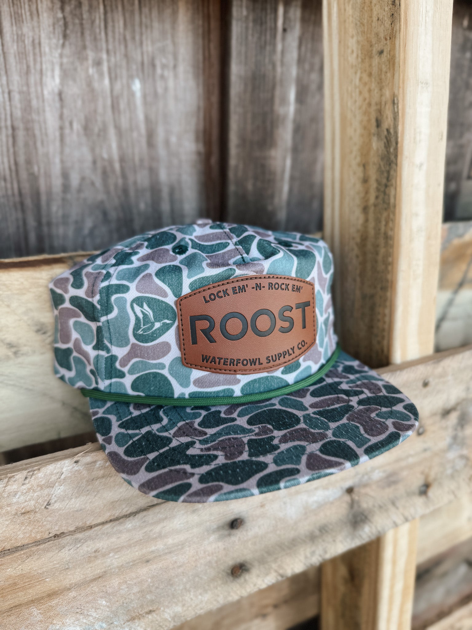 Roost Vintage Camo Leather Patch Cap