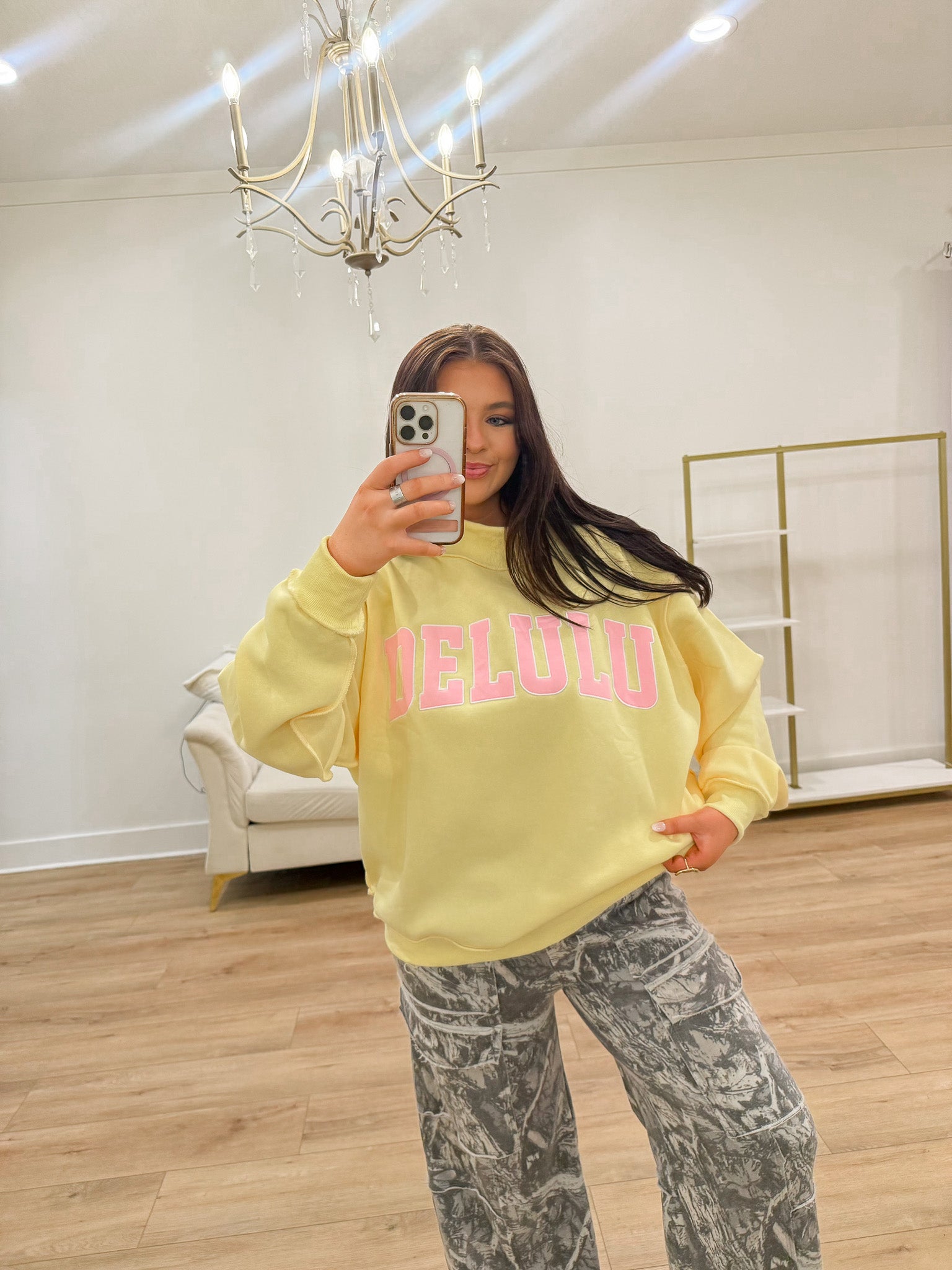 Delulu Mock Neck Sweatshirt in Yellow