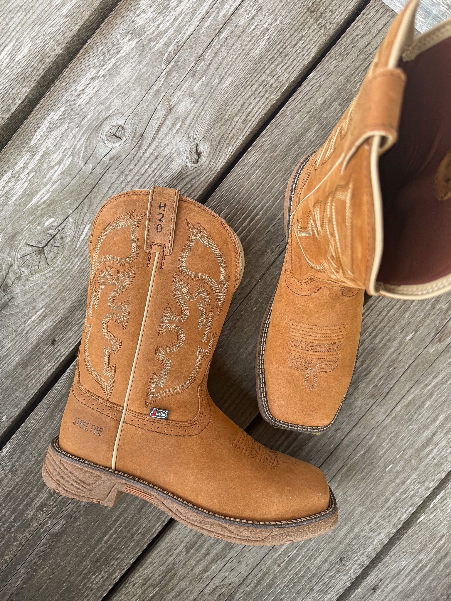 Men's Justin Stampede Rush Waterproof Square Steel Toe Work Boots