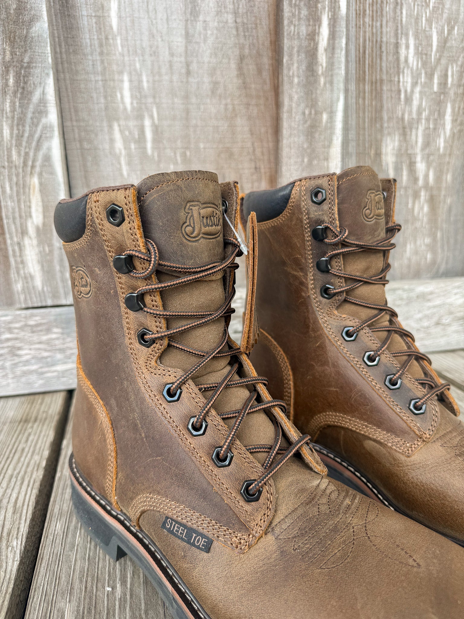 Men's Justin Pulley Lace Up Square Steel Toe Work Boots – Boot Country