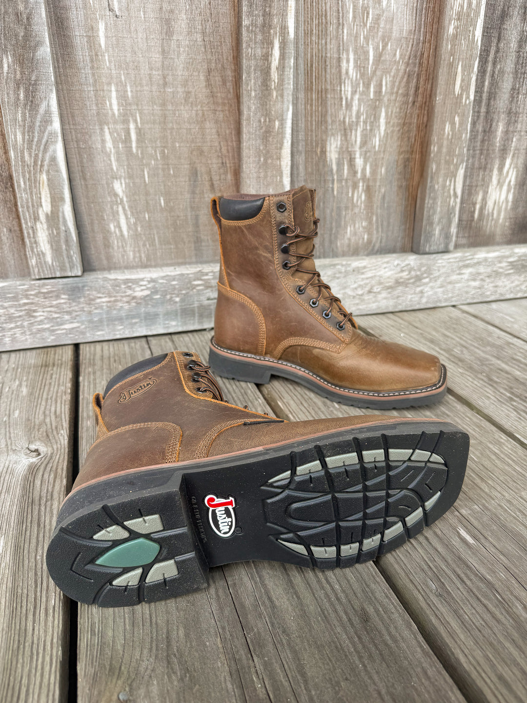 Men's Justin Pulley Lace Up Square Steel Toe Work Boots – Boot Country