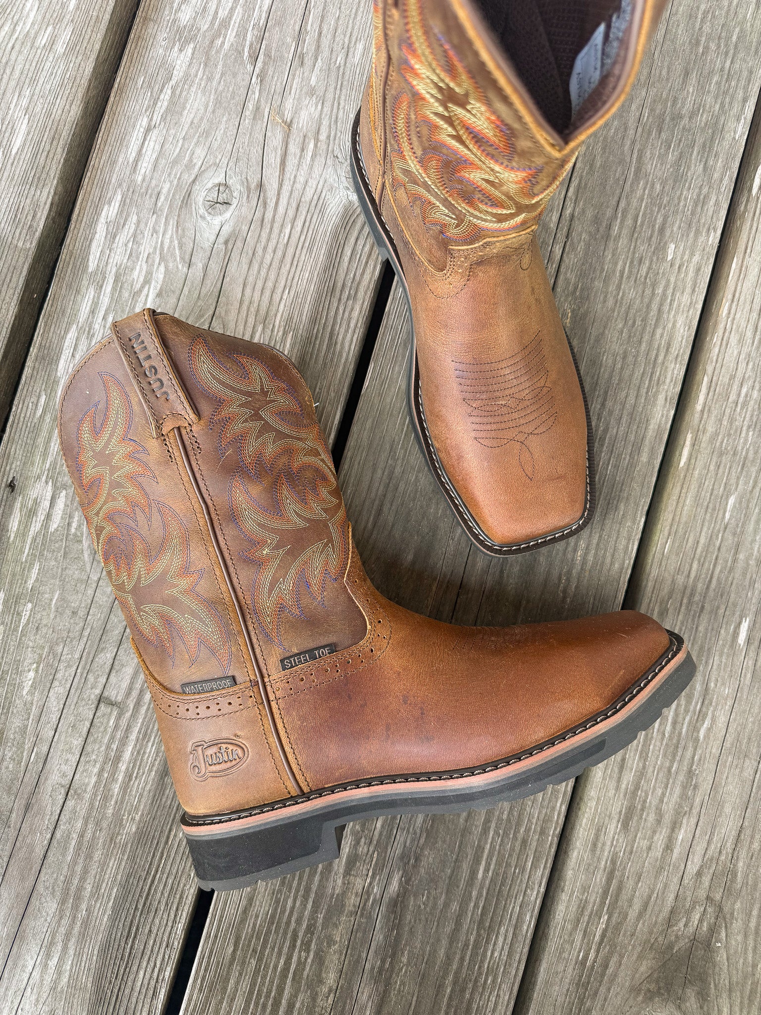 Men's Justin Driller Waterproof Square Steel Toe Work Boots