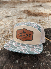 Roost Camo 7 Panel Shield Leather Patch Cap