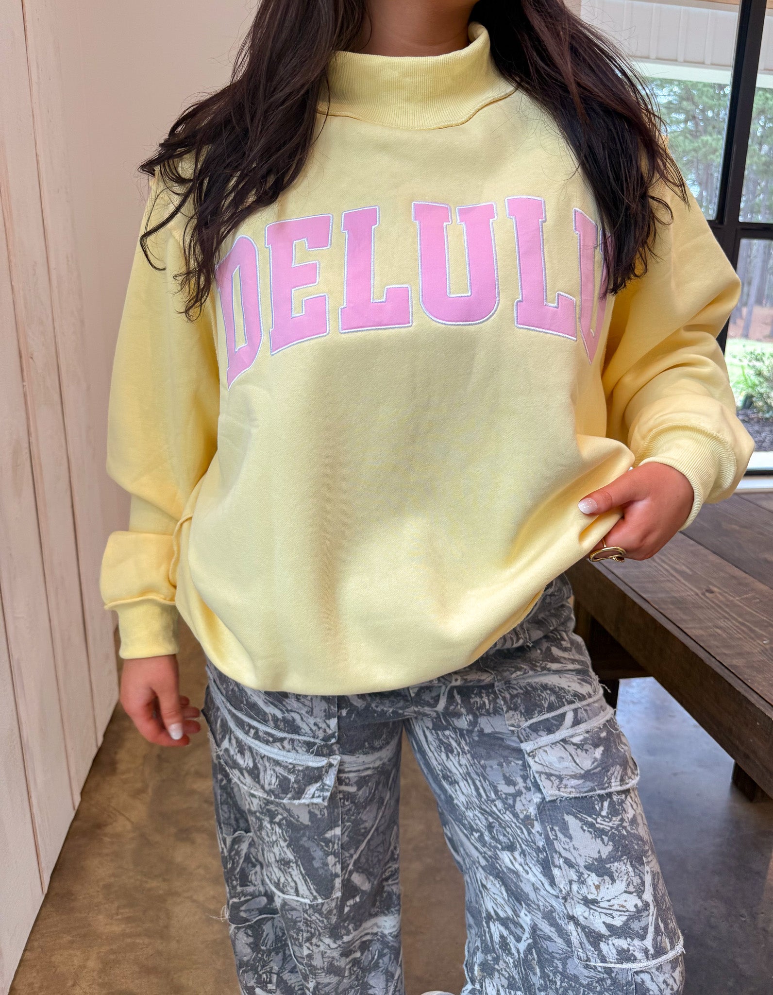 Delulu Mock Neck Sweatshirt in Yellow
