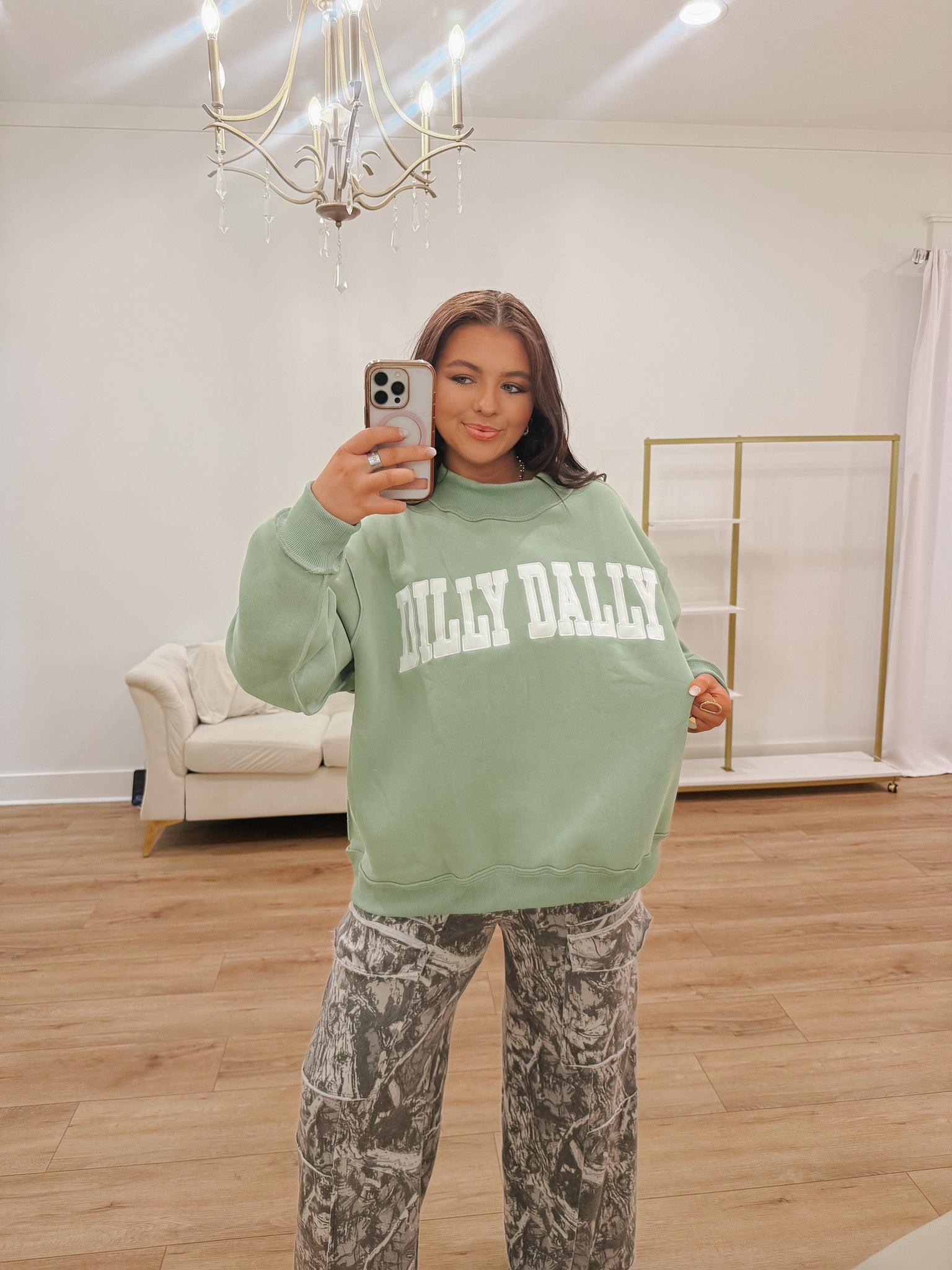 Dilly Dally Mock Neck Sweatshirt in Sage