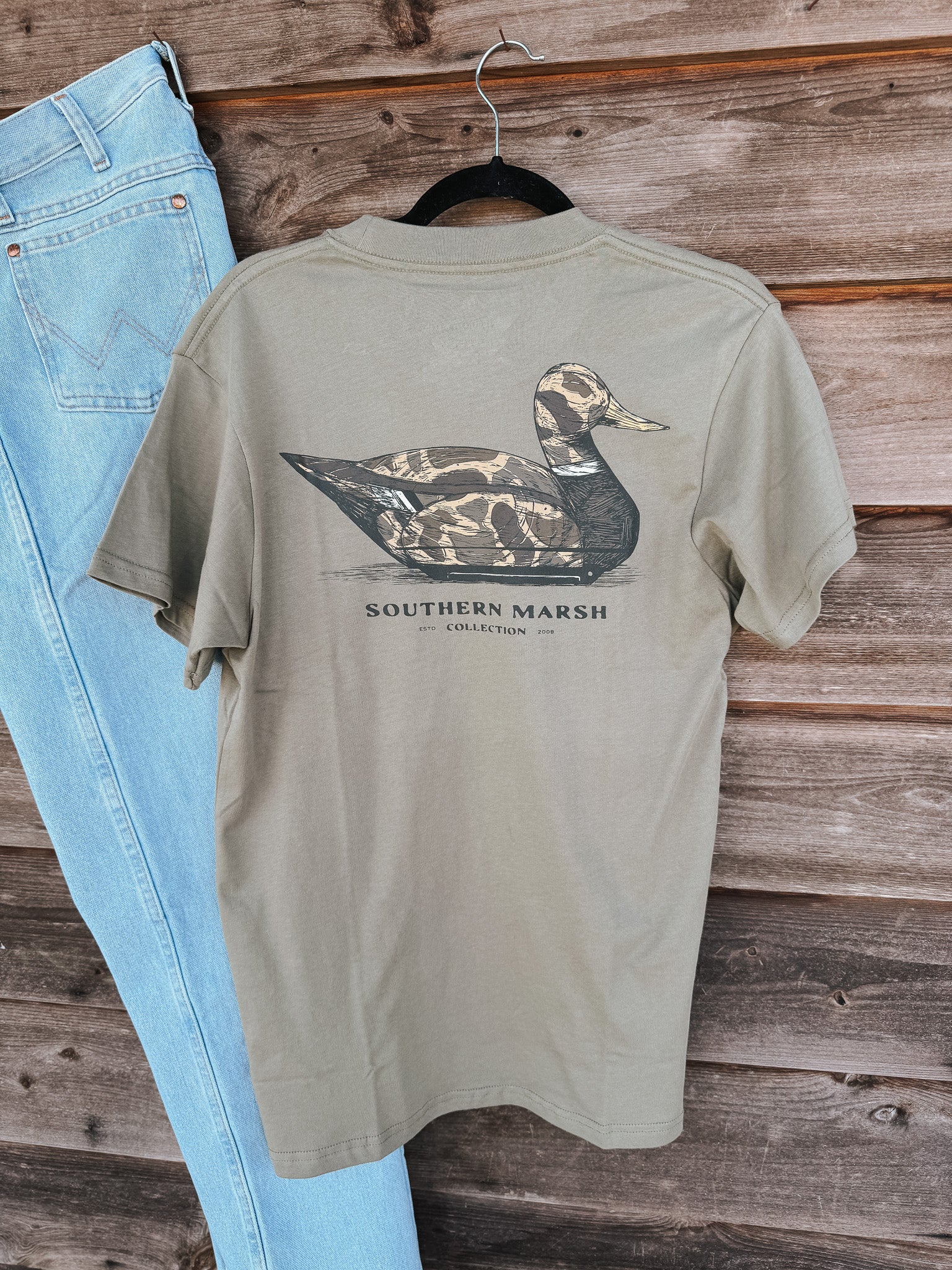 Men's Southern Marsh Vintage Duck Decoy Camo T-Shirt in Stonewall Olive