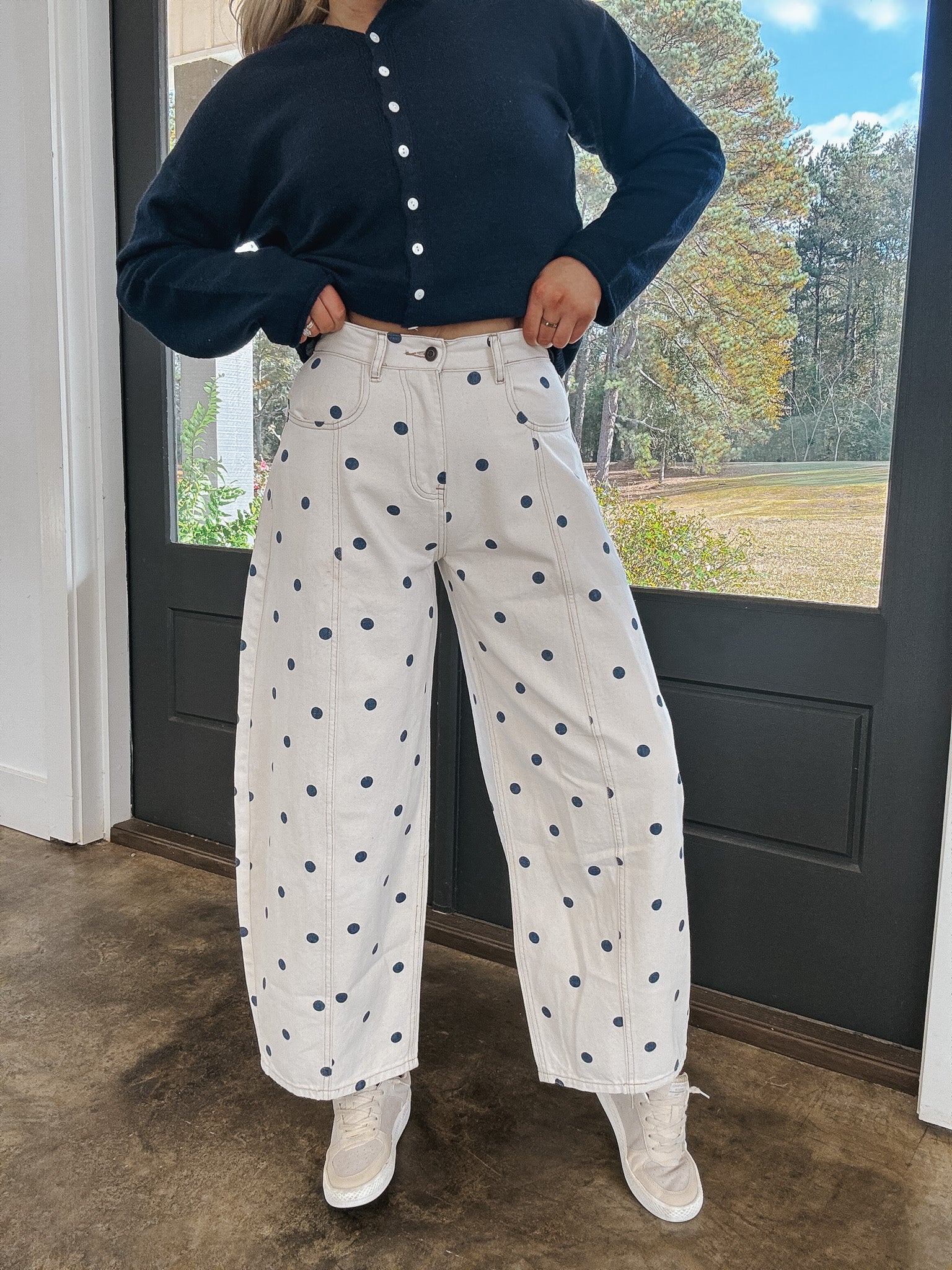 Sweet Spot Cream/Navy Polka Dot Denim