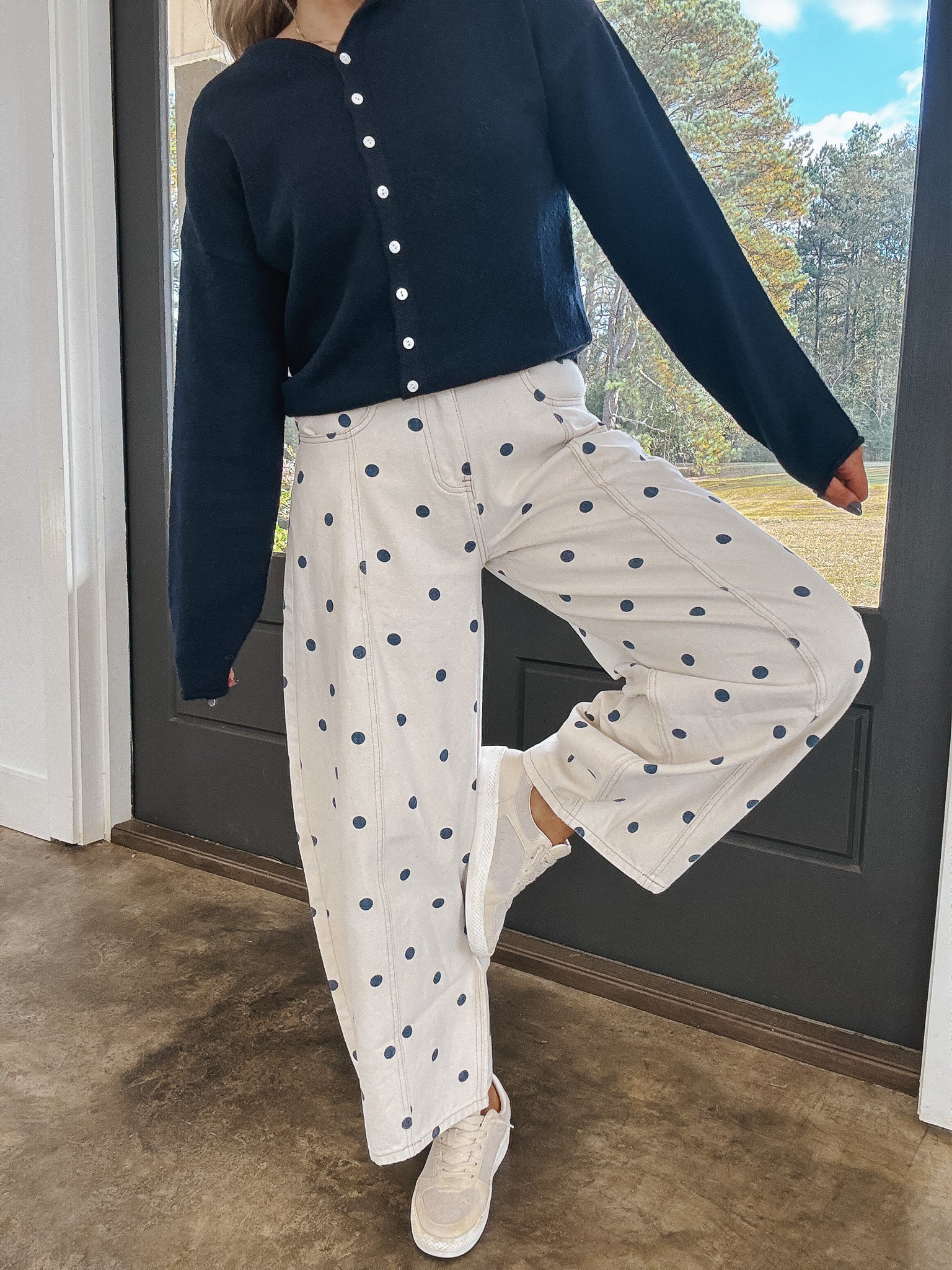 Sweet Spot Cream/Navy Polka Dot Denim