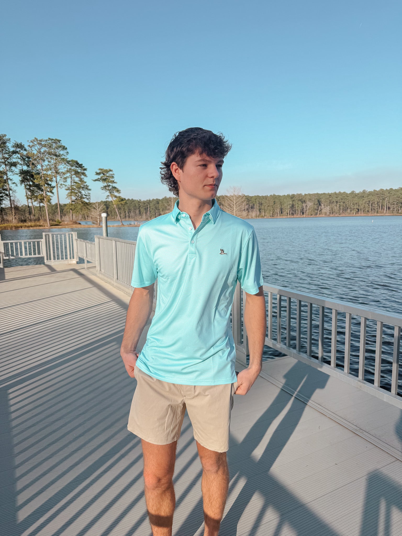 Men's Roost Mallard Polo in Aqua/White