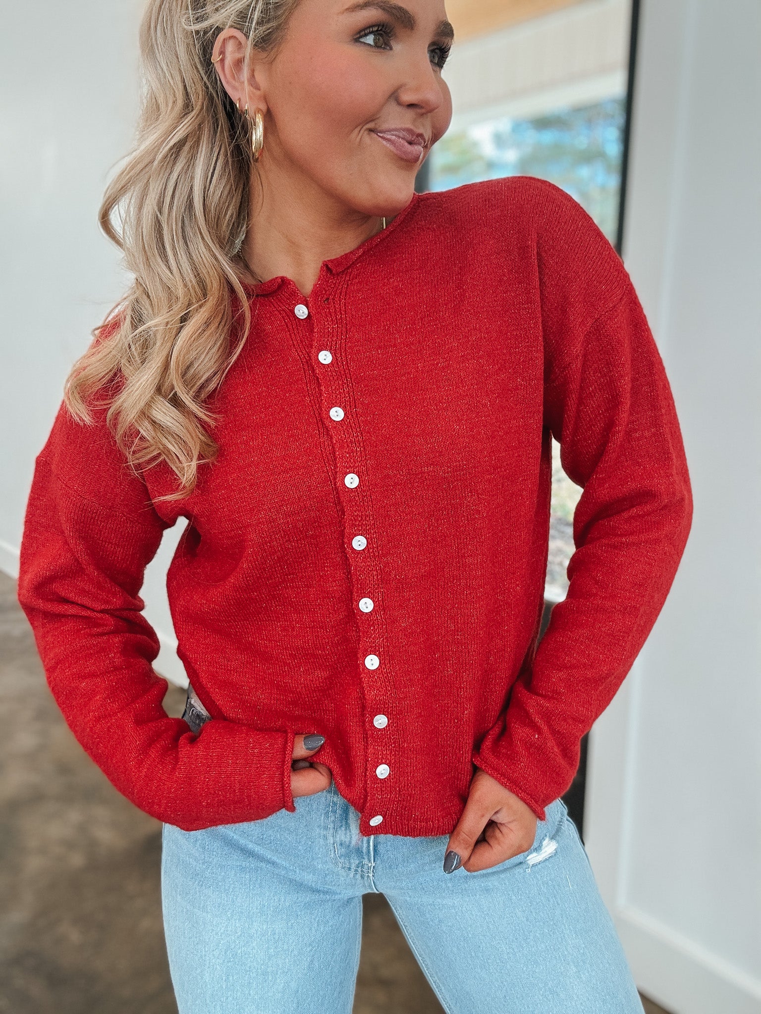 Always the Answer Red Cardigan Top