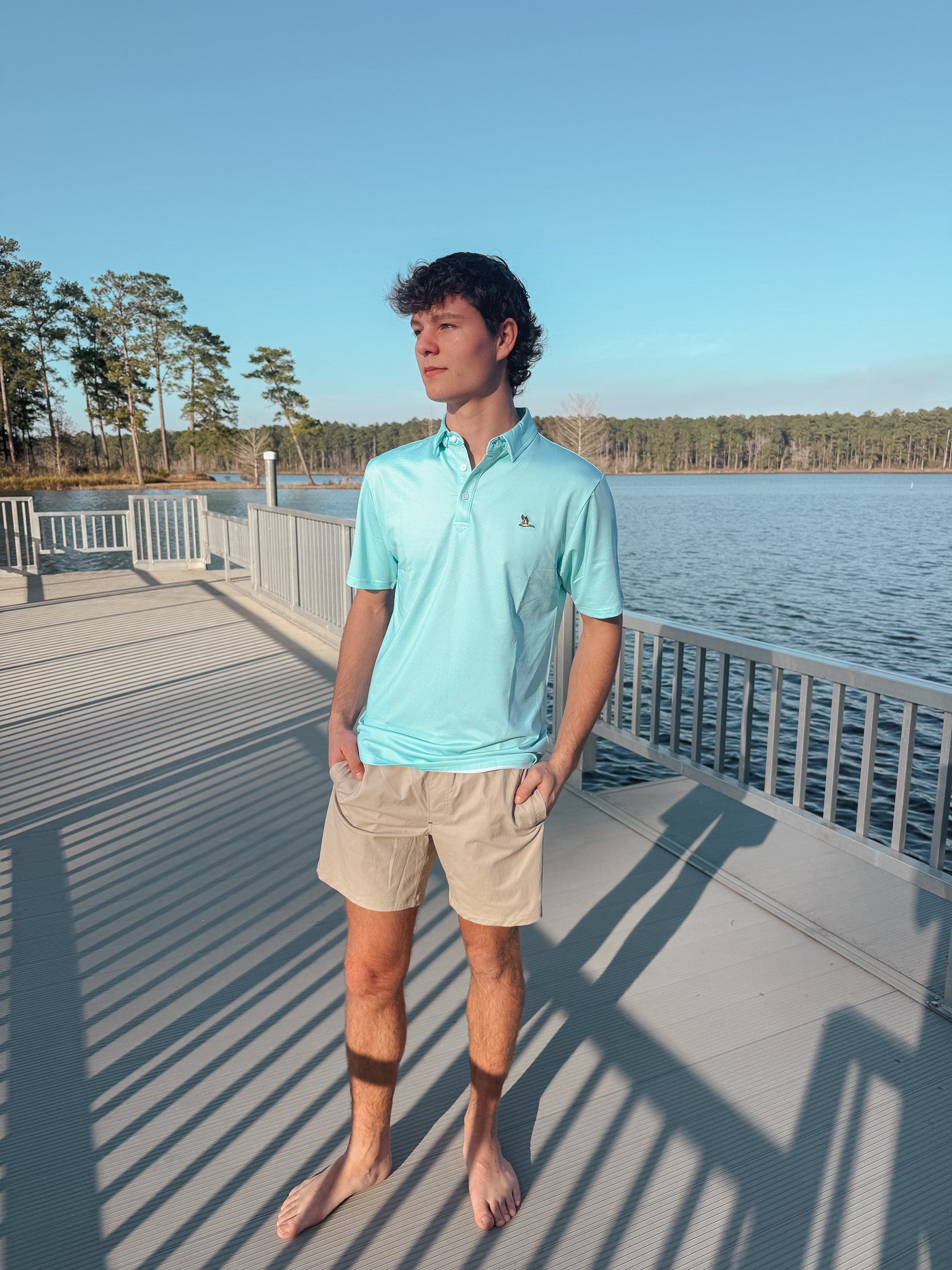 Men's Roost Mallard Polo in Aqua/White