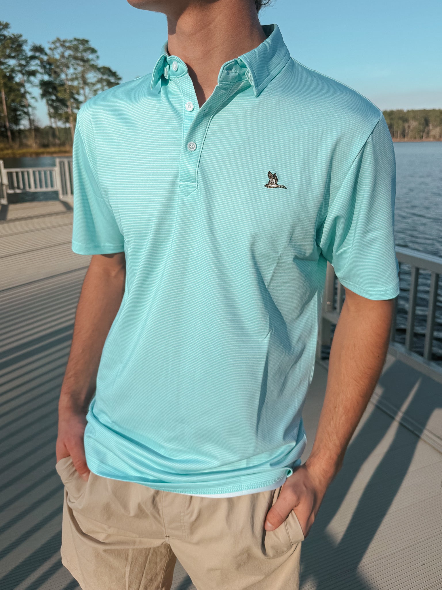 Men's Roost Mallard Polo in Aqua/White