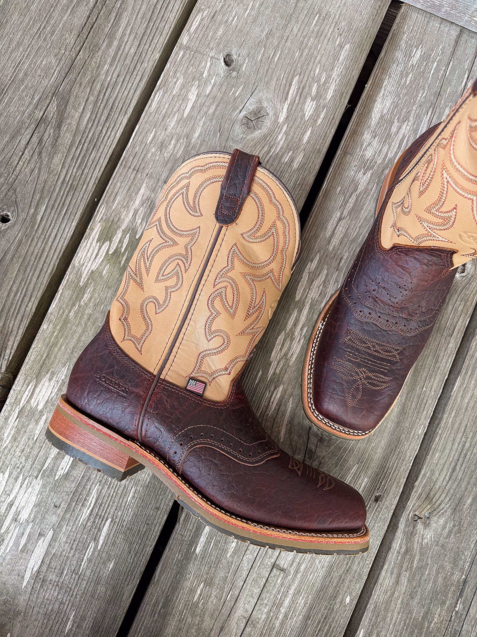 Double H Men's Ice Saddle Cowboy Boots - Square Toe Bison Leather Work Boots, Made In USA