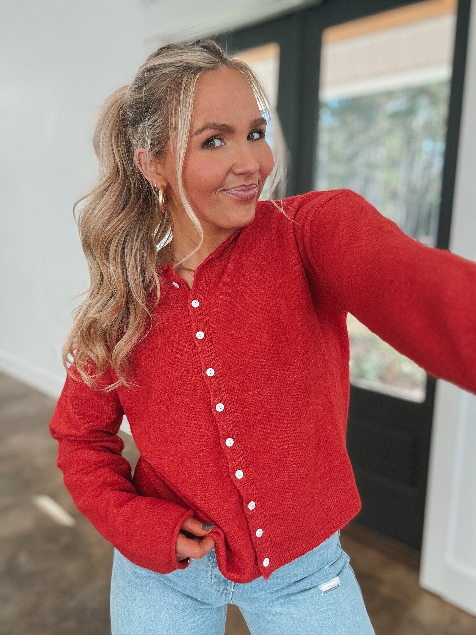 Always the Answer Red Cardigan Top