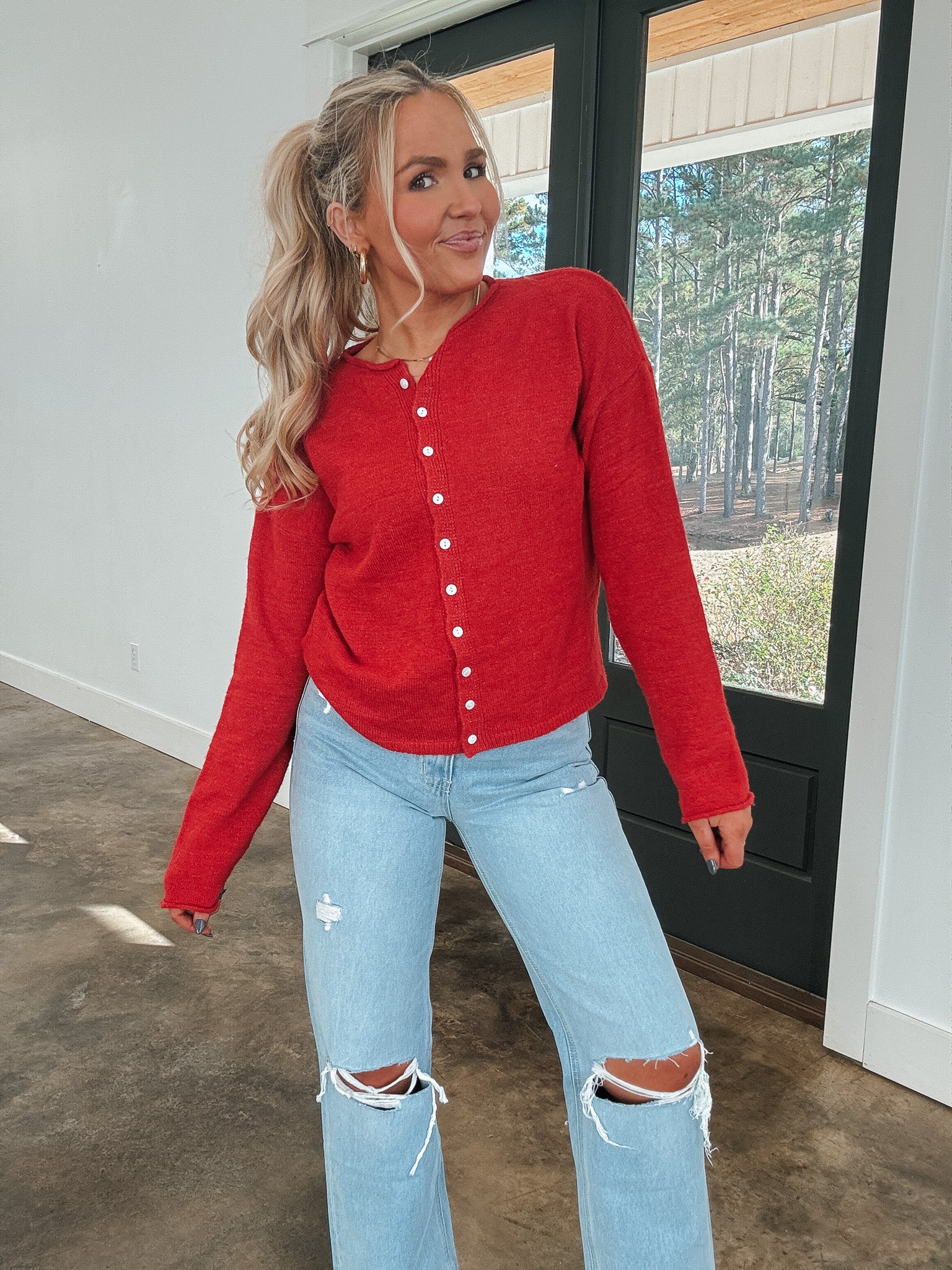 Always the Answer Red Cardigan Top