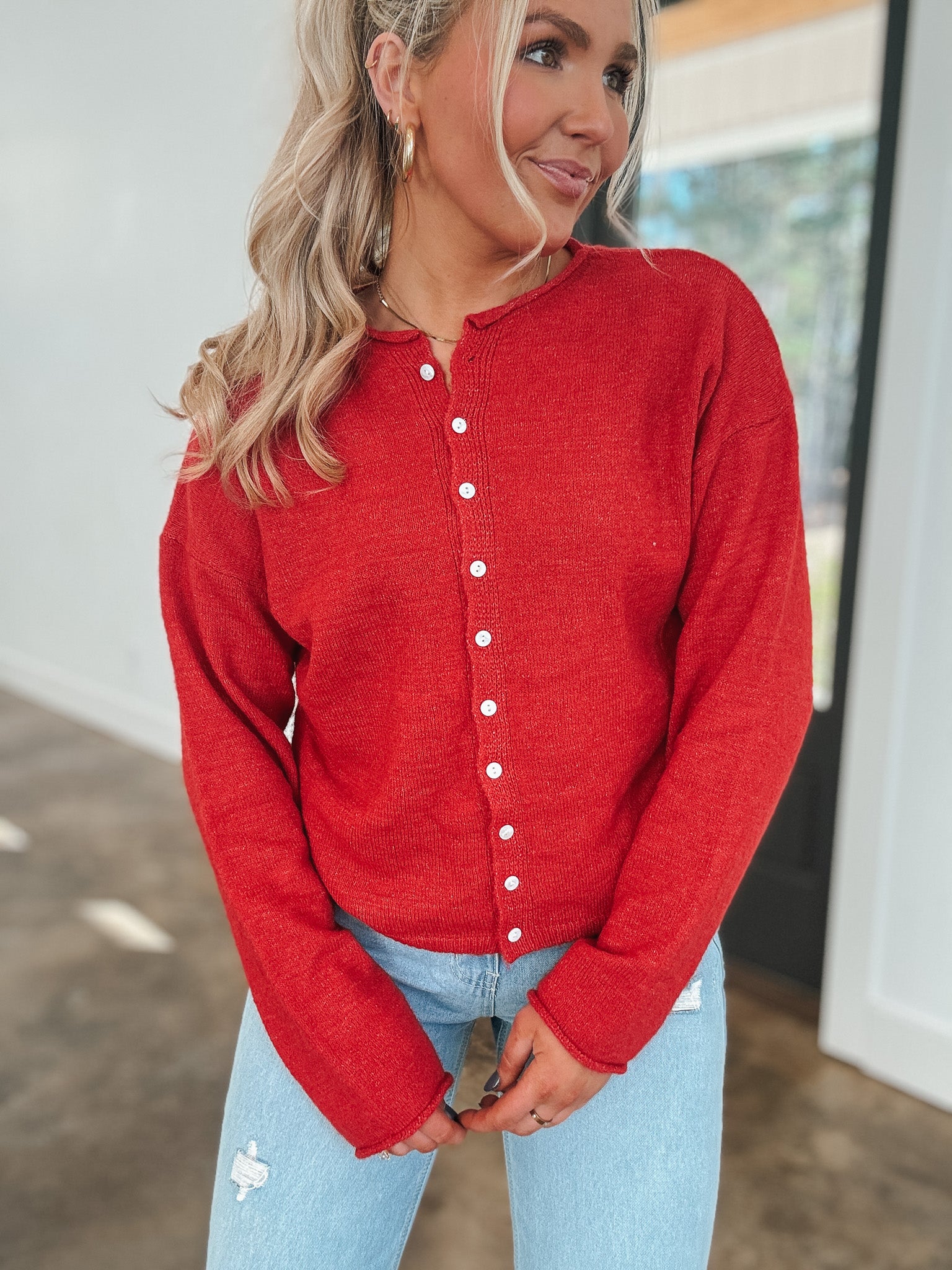 Always the Answer Red Cardigan Top